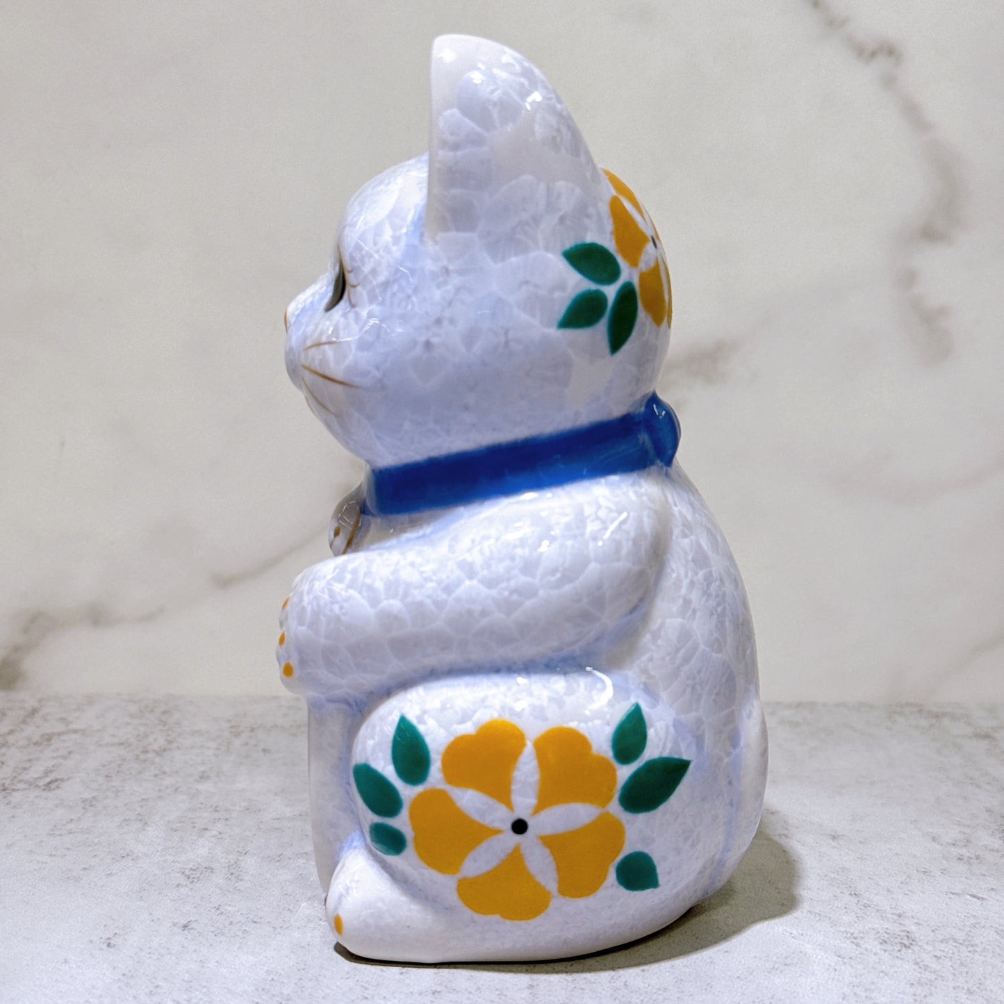 日本清水燒招財貓 花結晶 藤 体花 招福 右