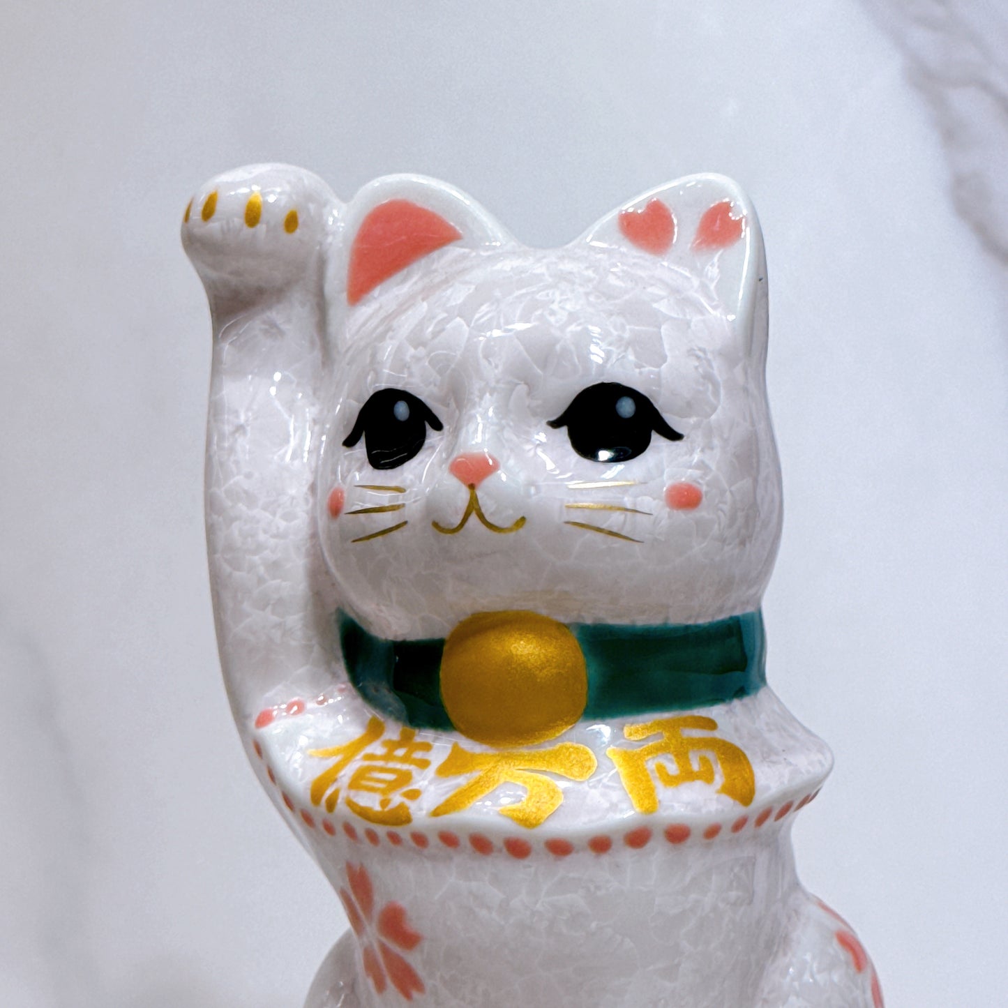 日本清水燒招財貓 花結晶 桃 億万両