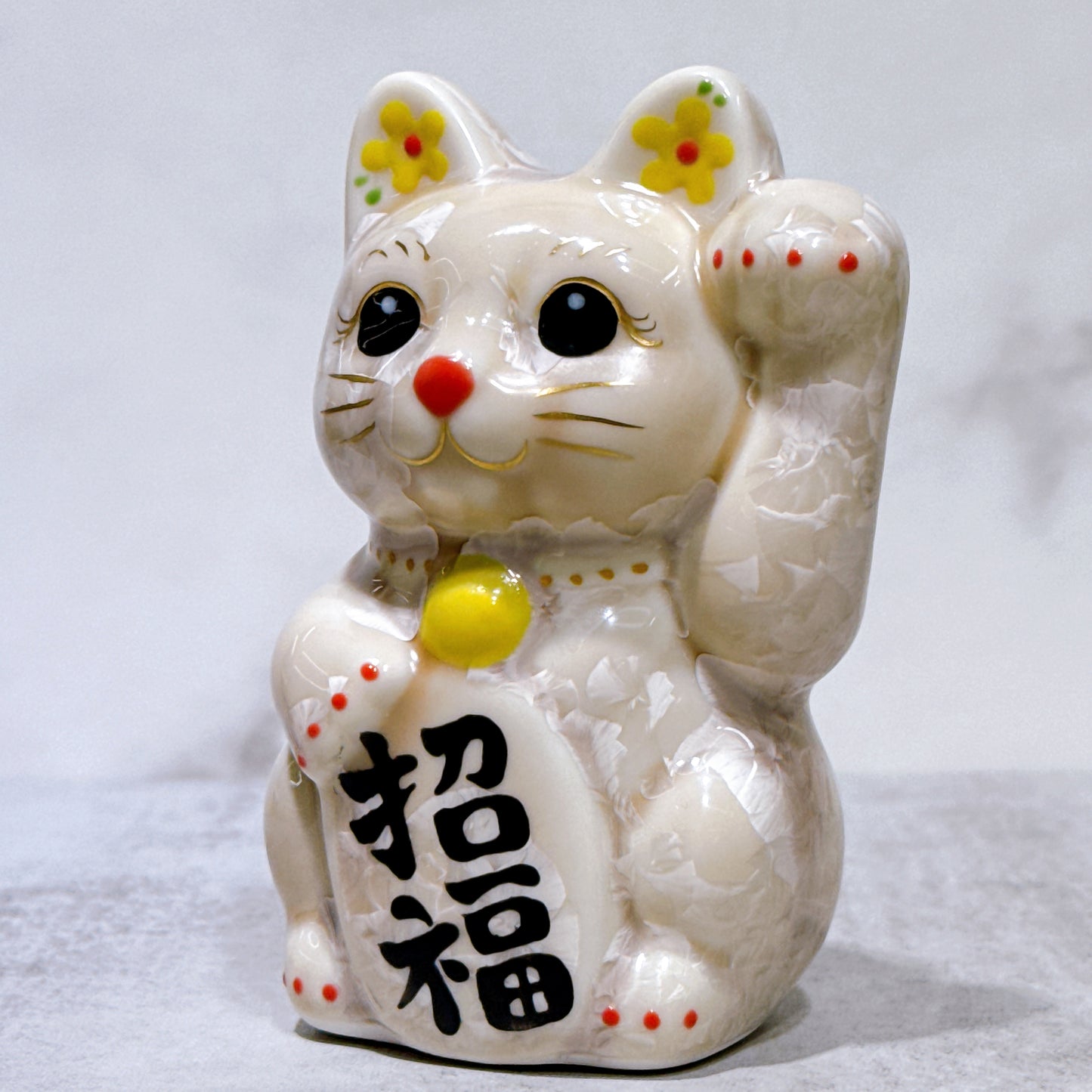 日本清水燒招財貓 花結晶 杏 左 特小