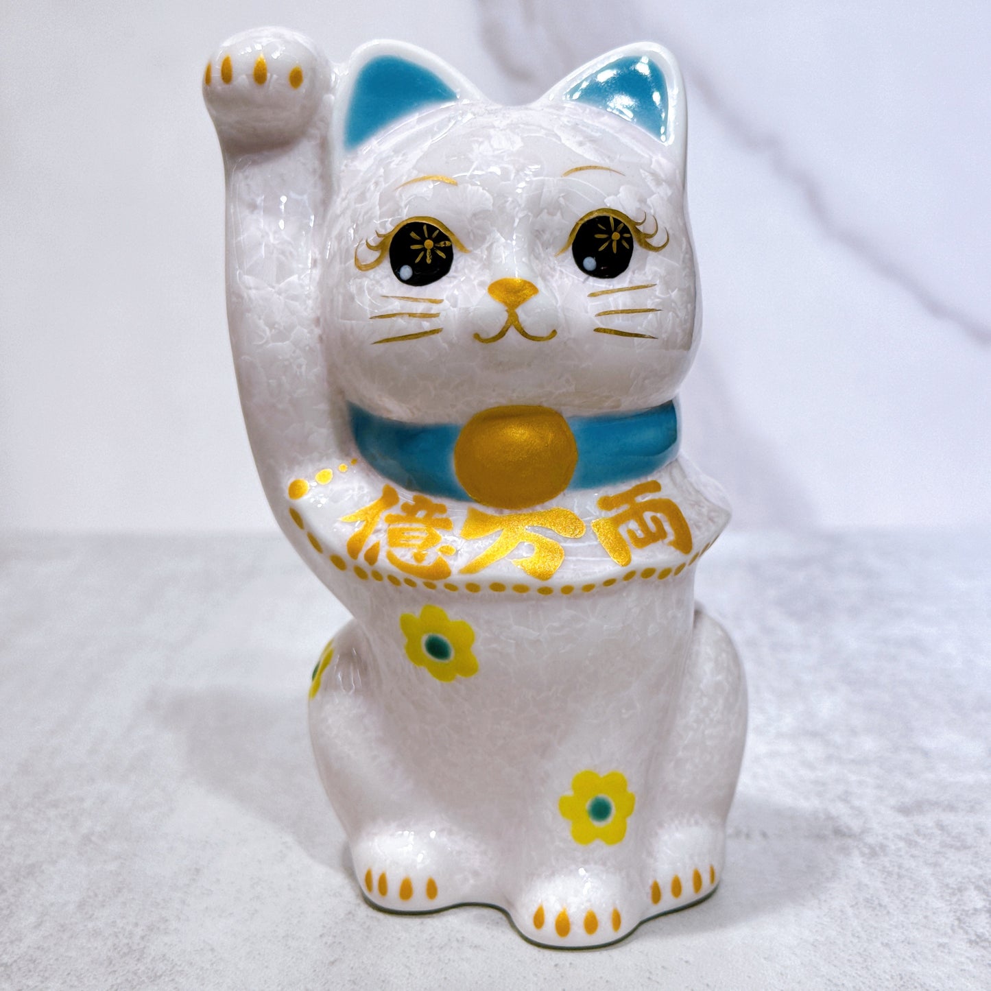 日本清水燒招財貓 花結晶 桃 億万両