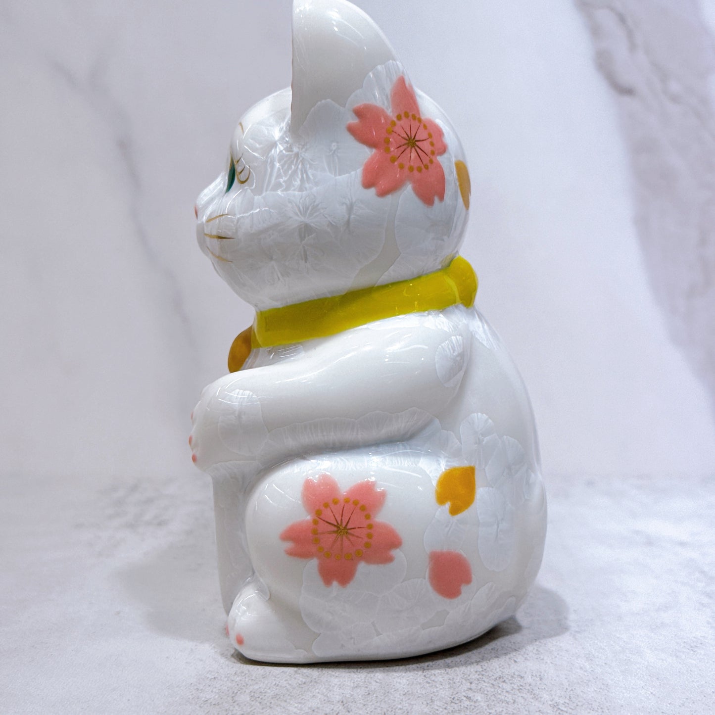 日本清水燒招財貓 花結晶 白 体花 億万両 右