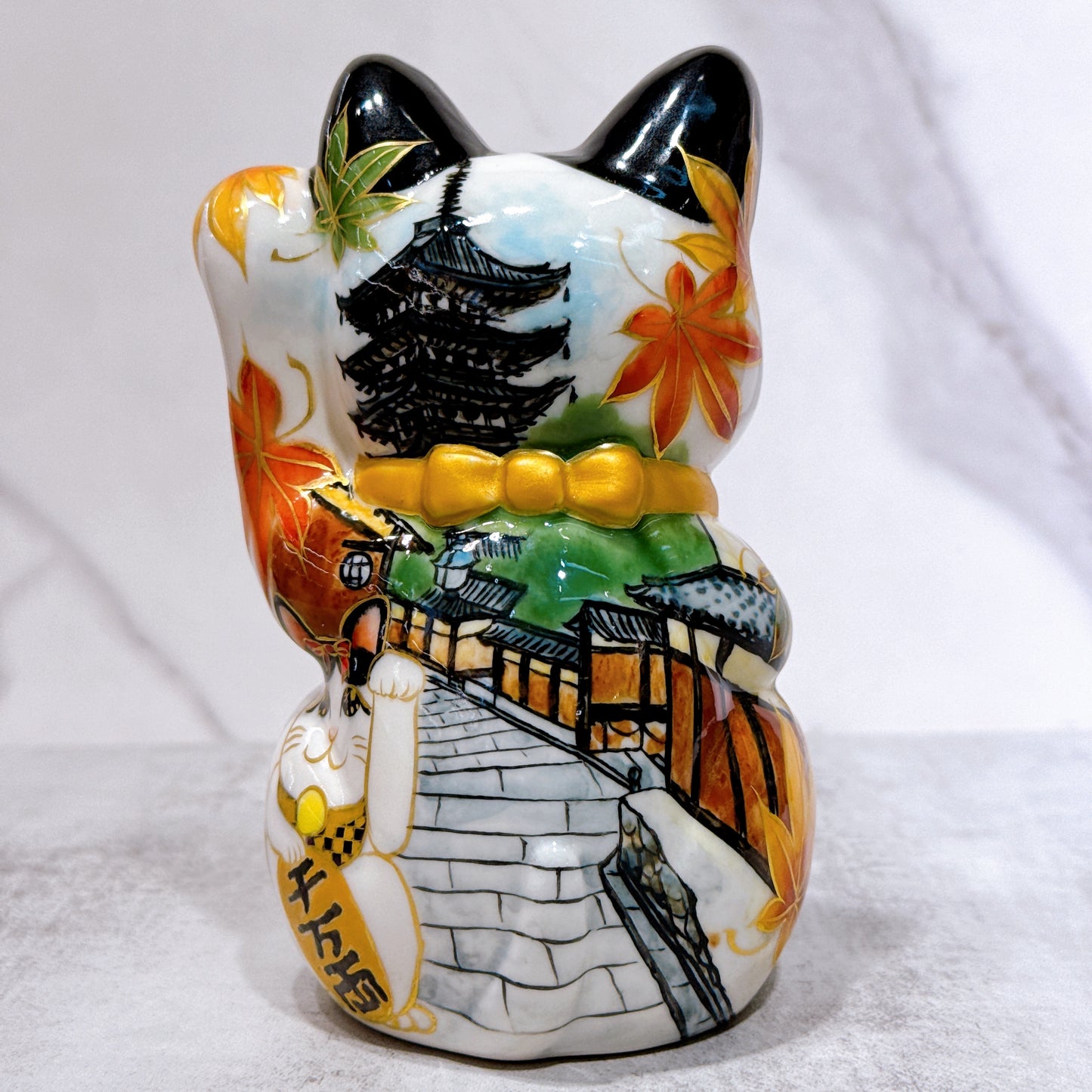 日本清水燒招財貓 色繪 京都八板之貓