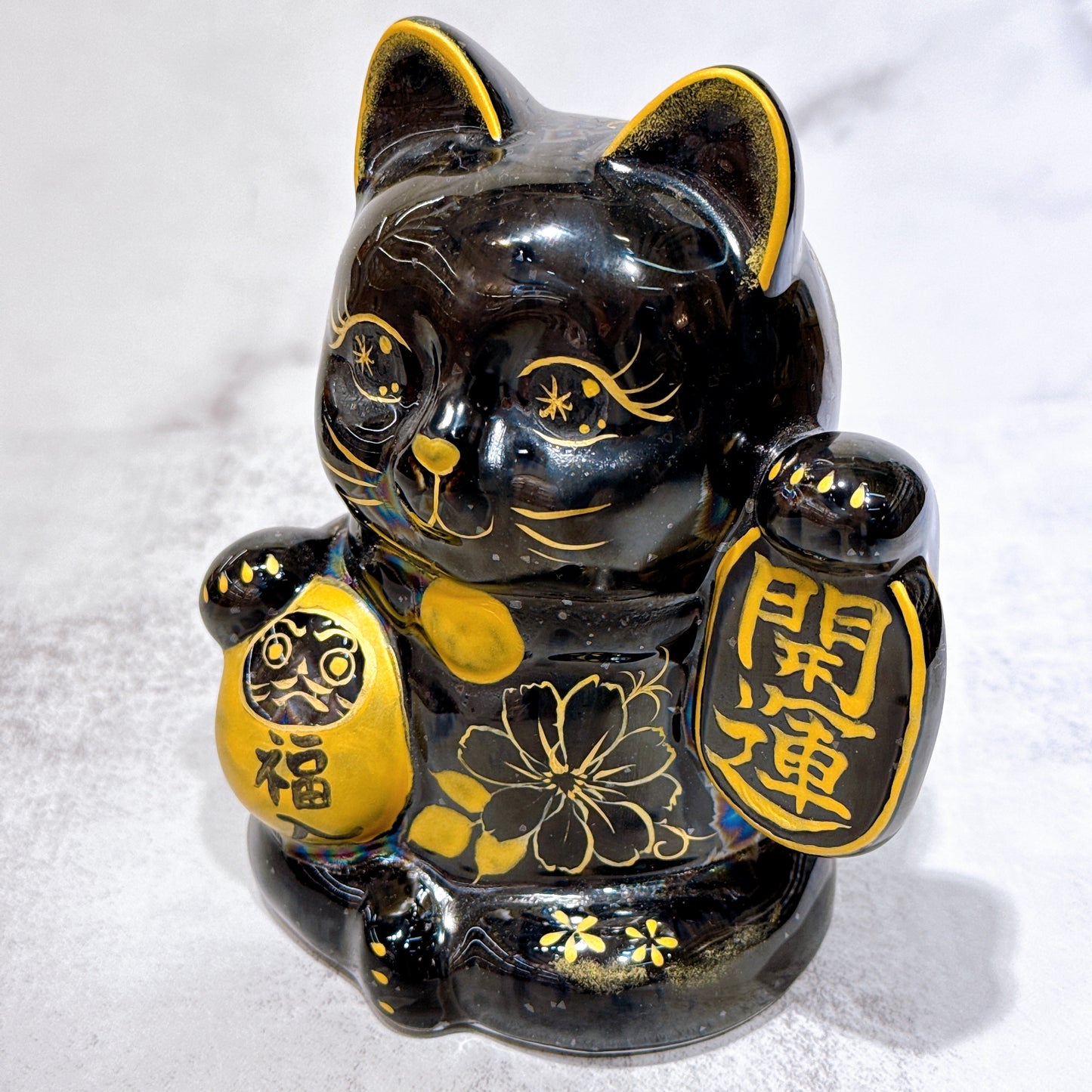 日本清水燒招財貓 達摩 星結晶 体花
