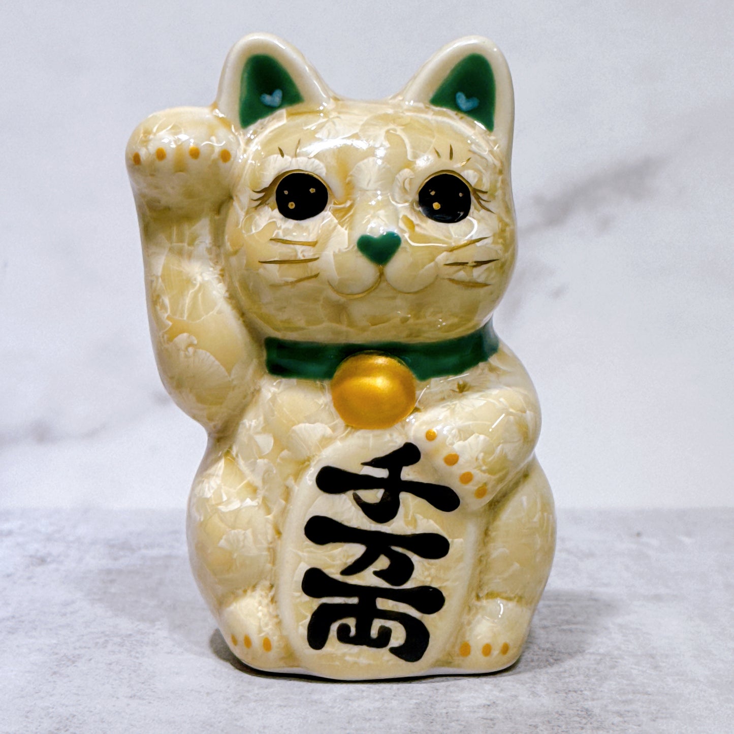 日本清水燒招財貓 花結晶 金花 右 特小