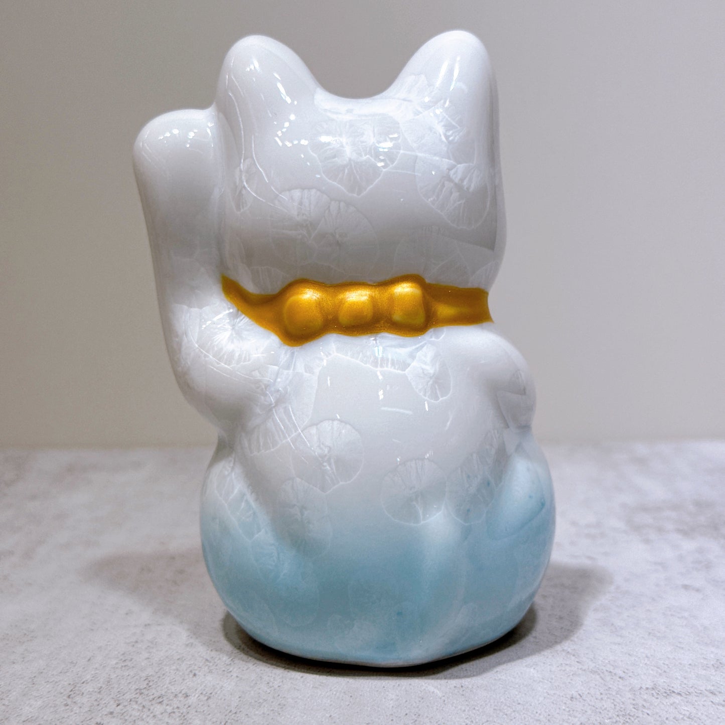 日本清水燒招財貓 花結晶 水白 千万両 左 特小