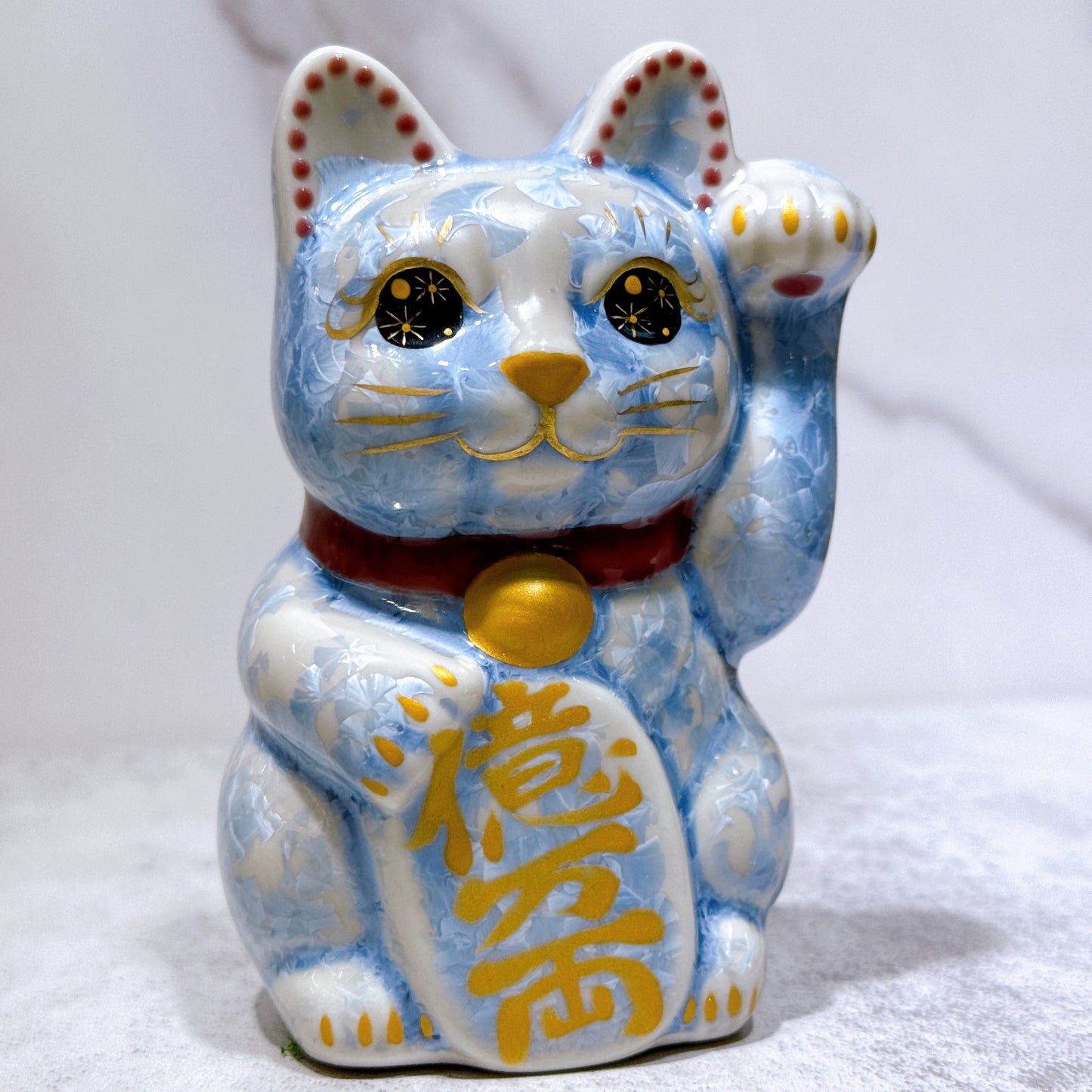 日本清水燒招財貓 花結晶 銀藤 億萬両 左 特小