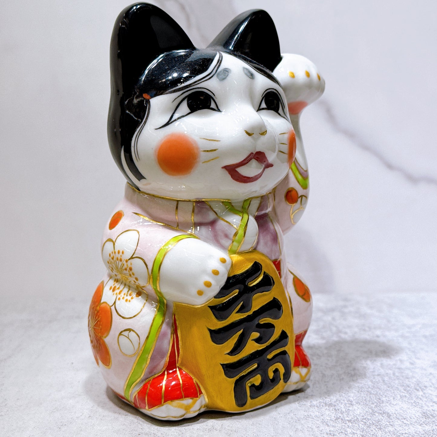 日本清水燒招財貓 色繪 岡龜