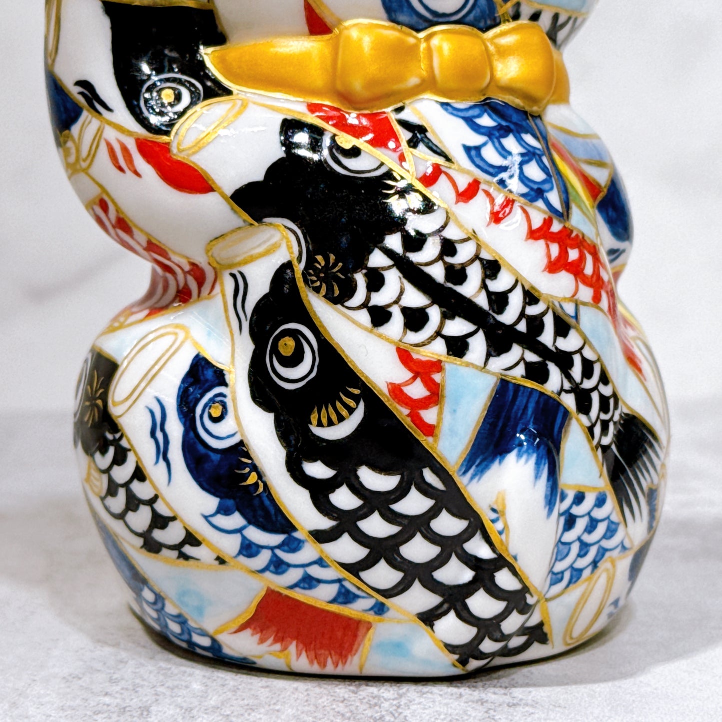 日本清水燒招財貓 色繪 描旗鯉