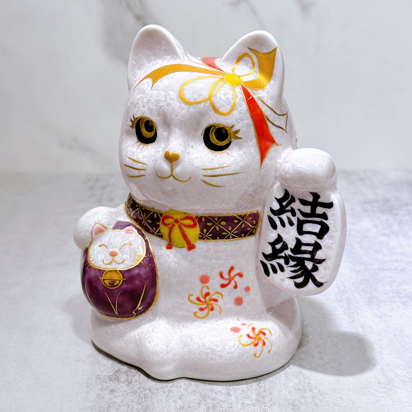 日本清水燒招財貓 達摩 花結晶 桃 結緣