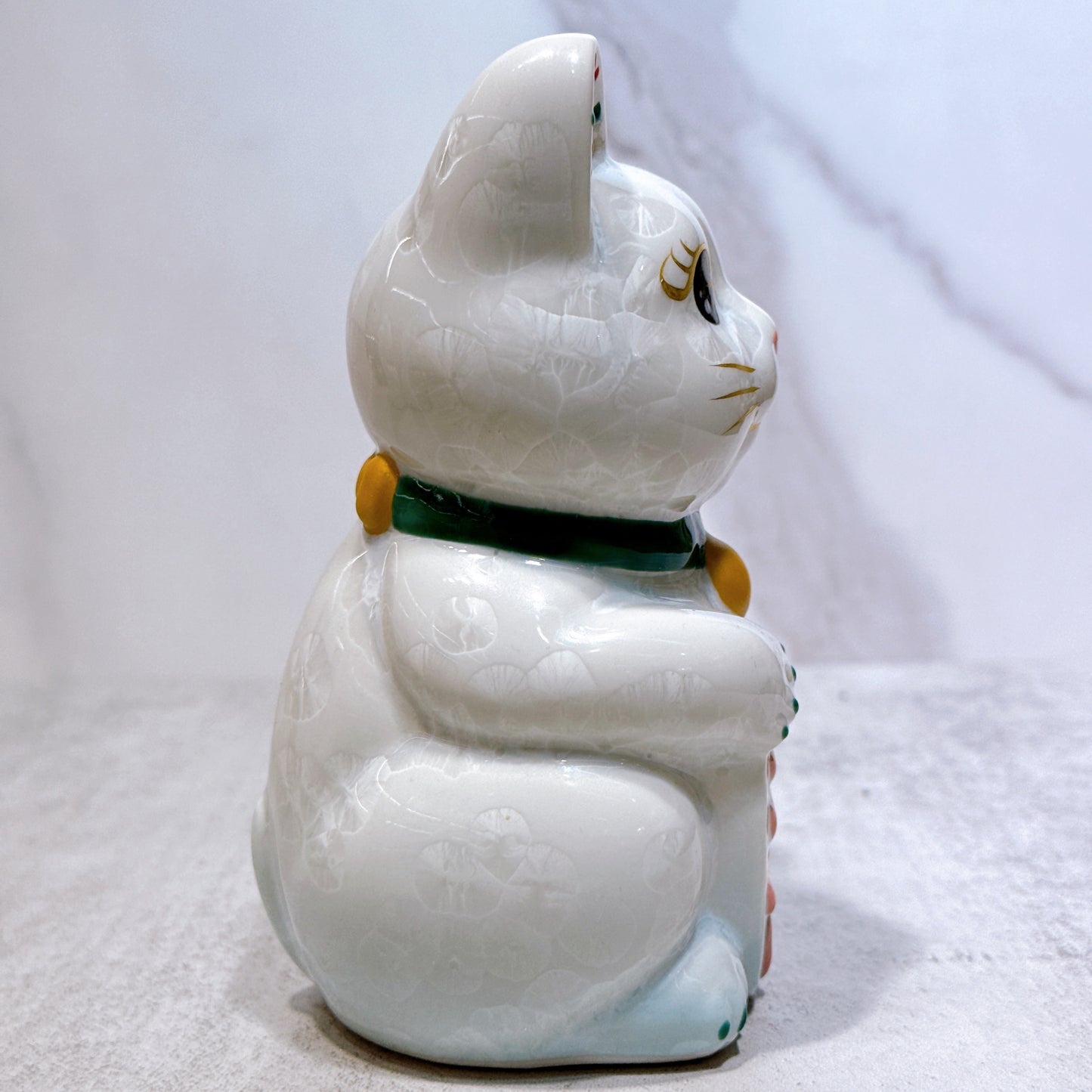 日本清水烧招财猫 花结晶 白 千万两 左