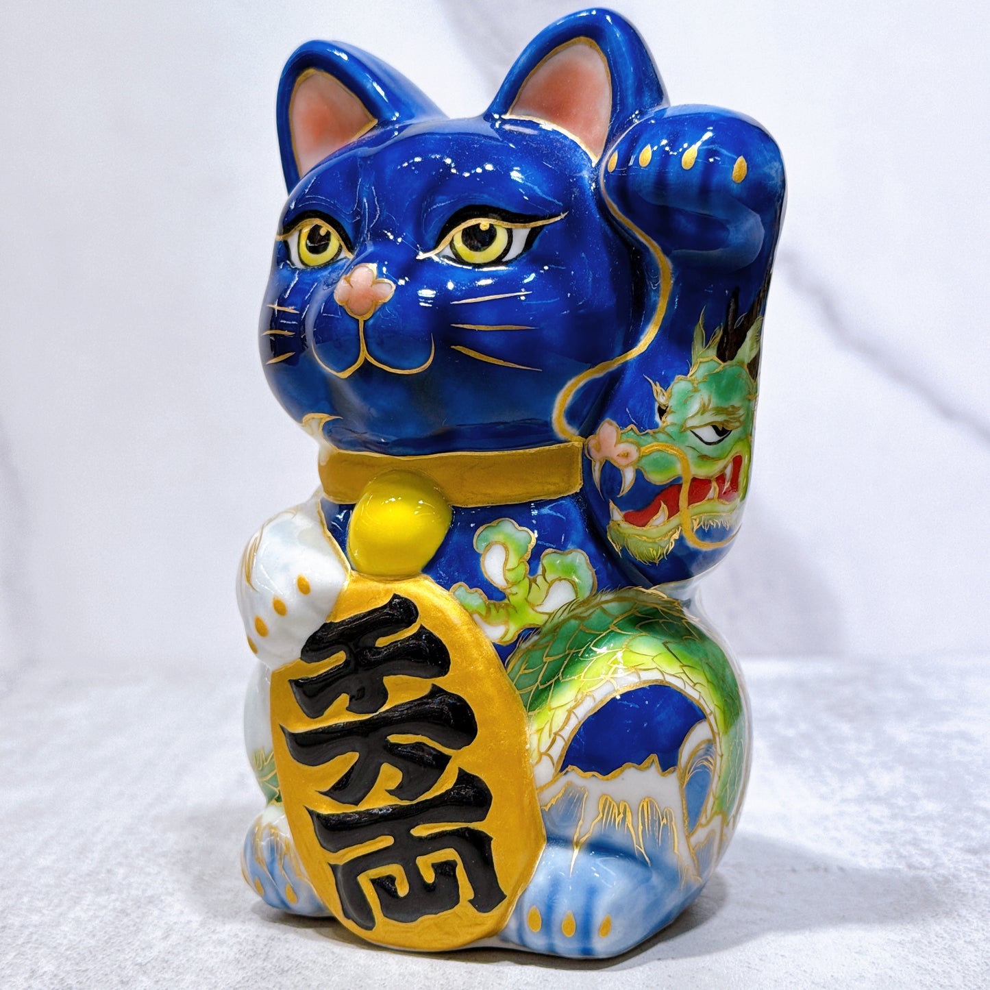 日本清水烧招财猫 色绘 富士升龙