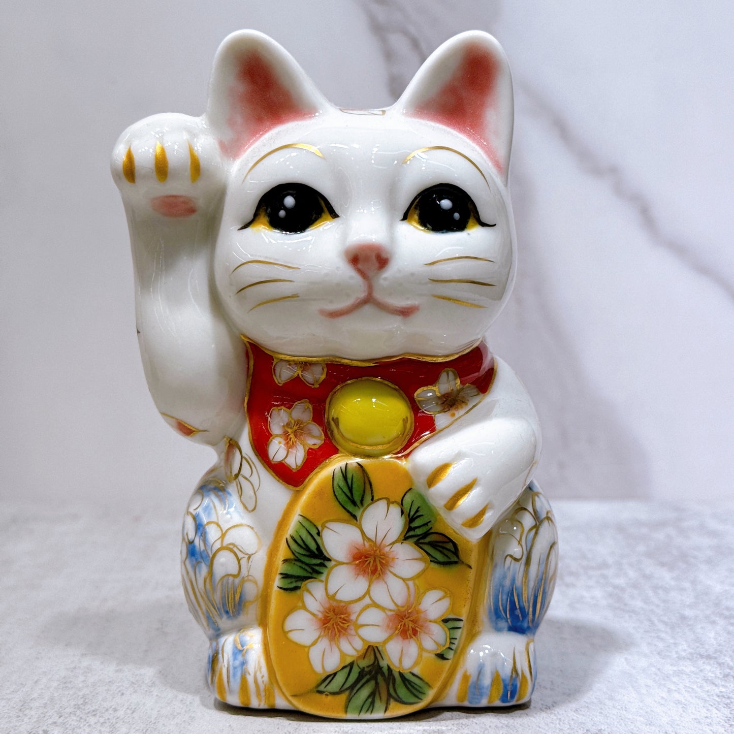 日本清水燒招財貓 色繪 櫻鯉