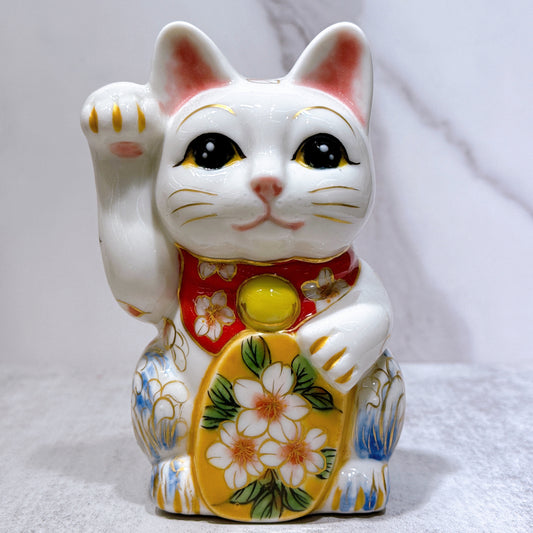 日本清水燒招財貓 色繪 櫻鯉