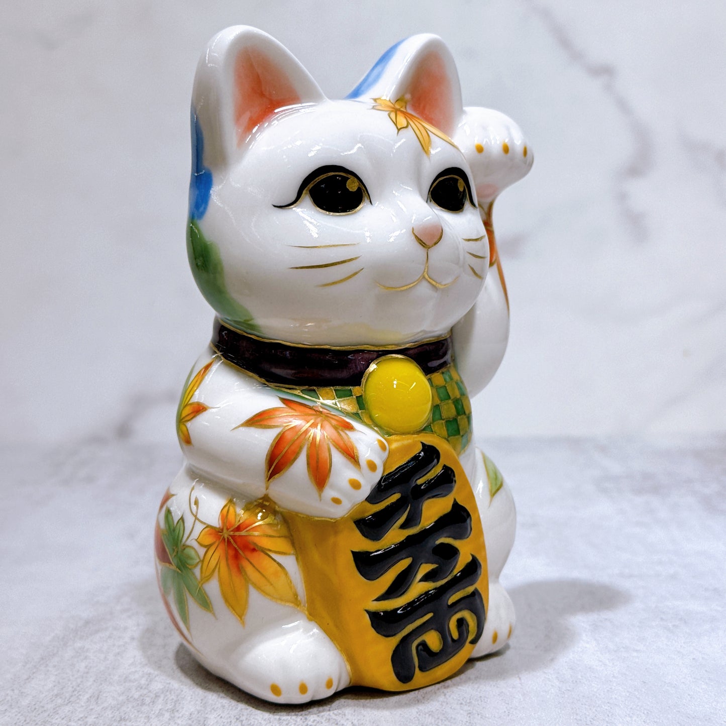 日本清水燒招財貓 色繪 金閣寺 猫守