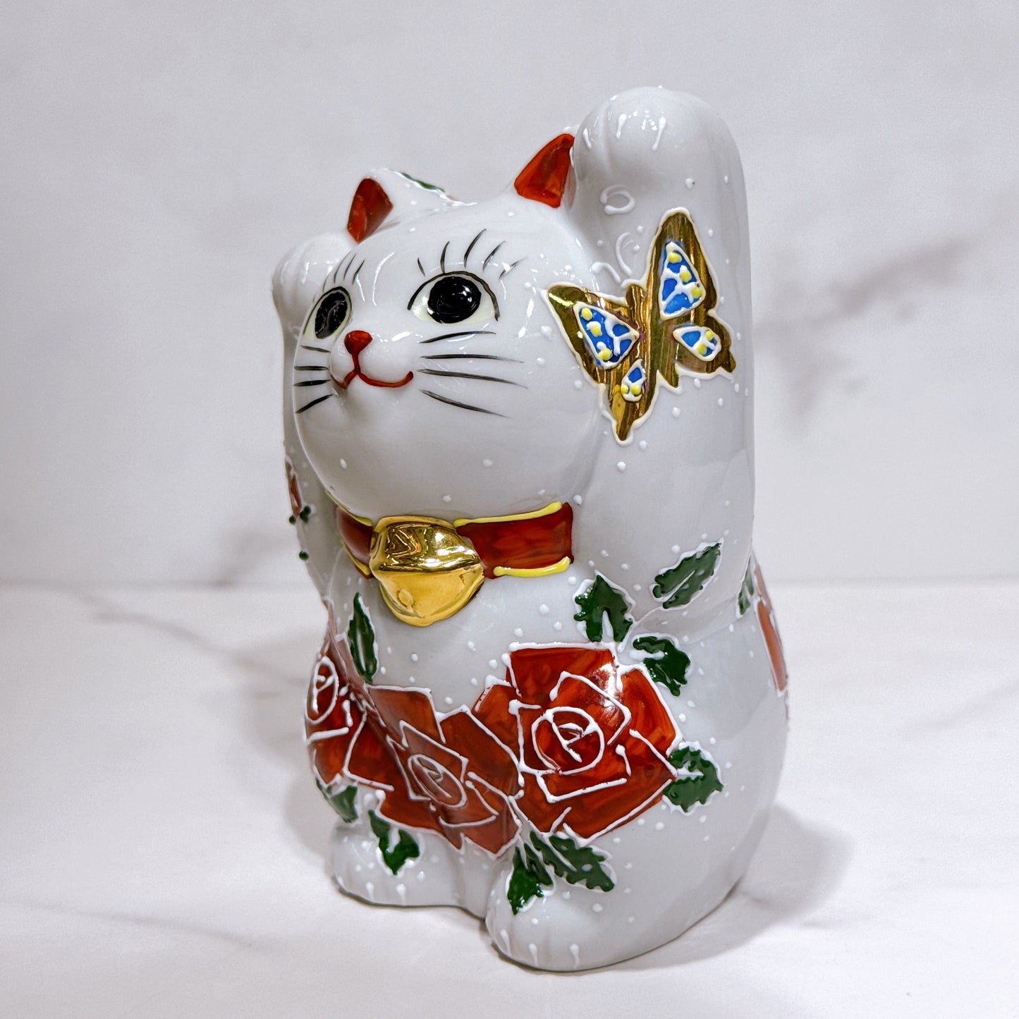 日本九谷烧招财猫 蔷薇4号