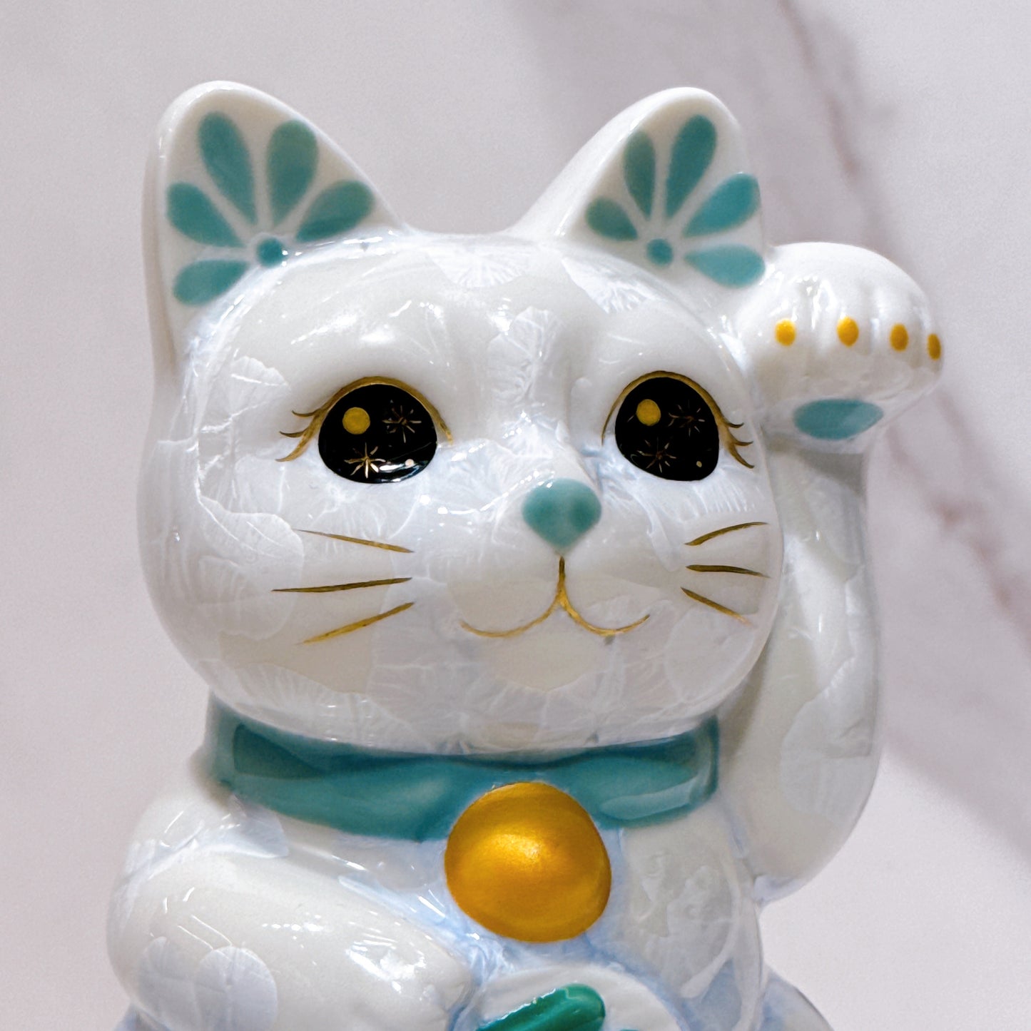 日本清水烧招财猫花结晶青白体花千万両左