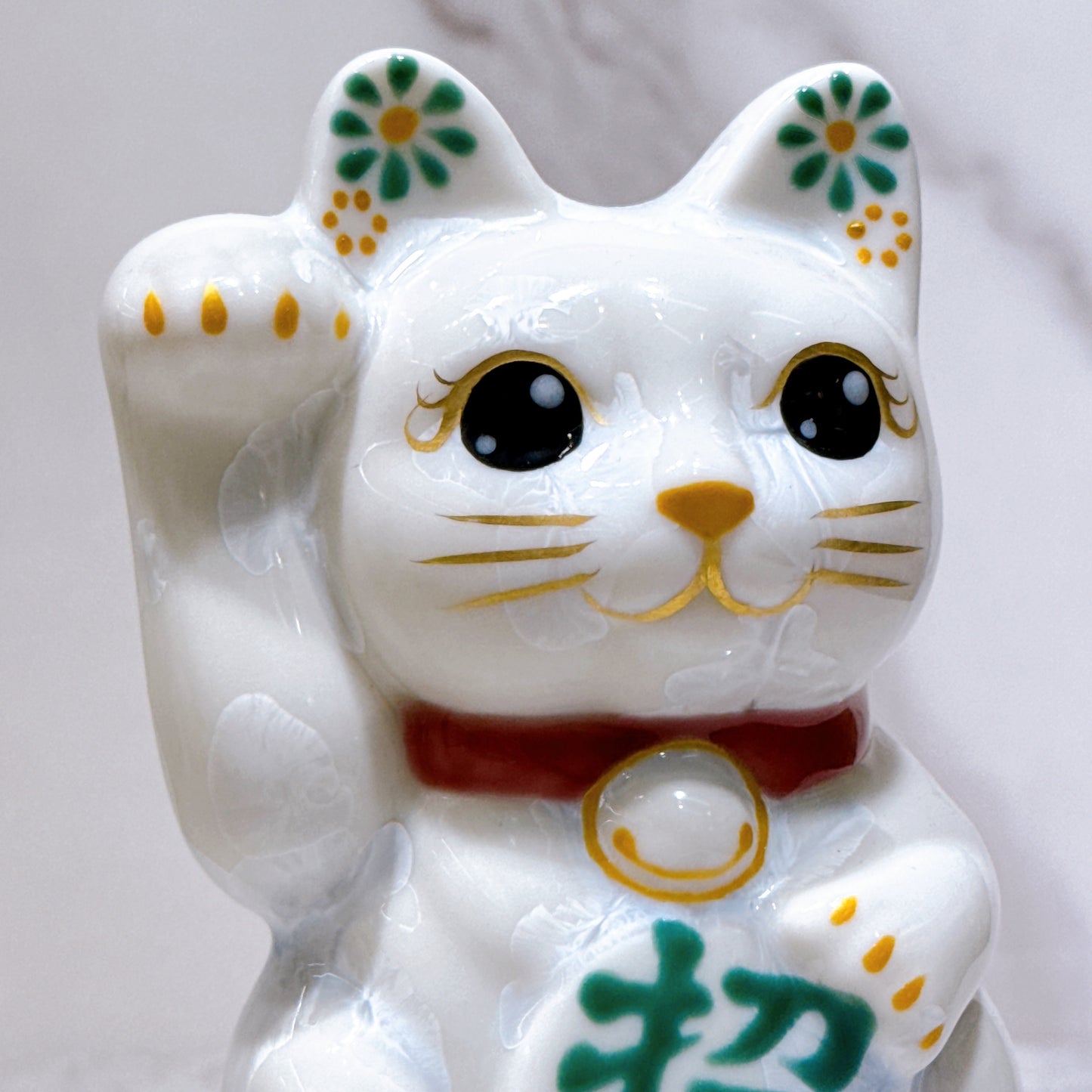 日本清水烧招财猫花结晶青白招福右特小