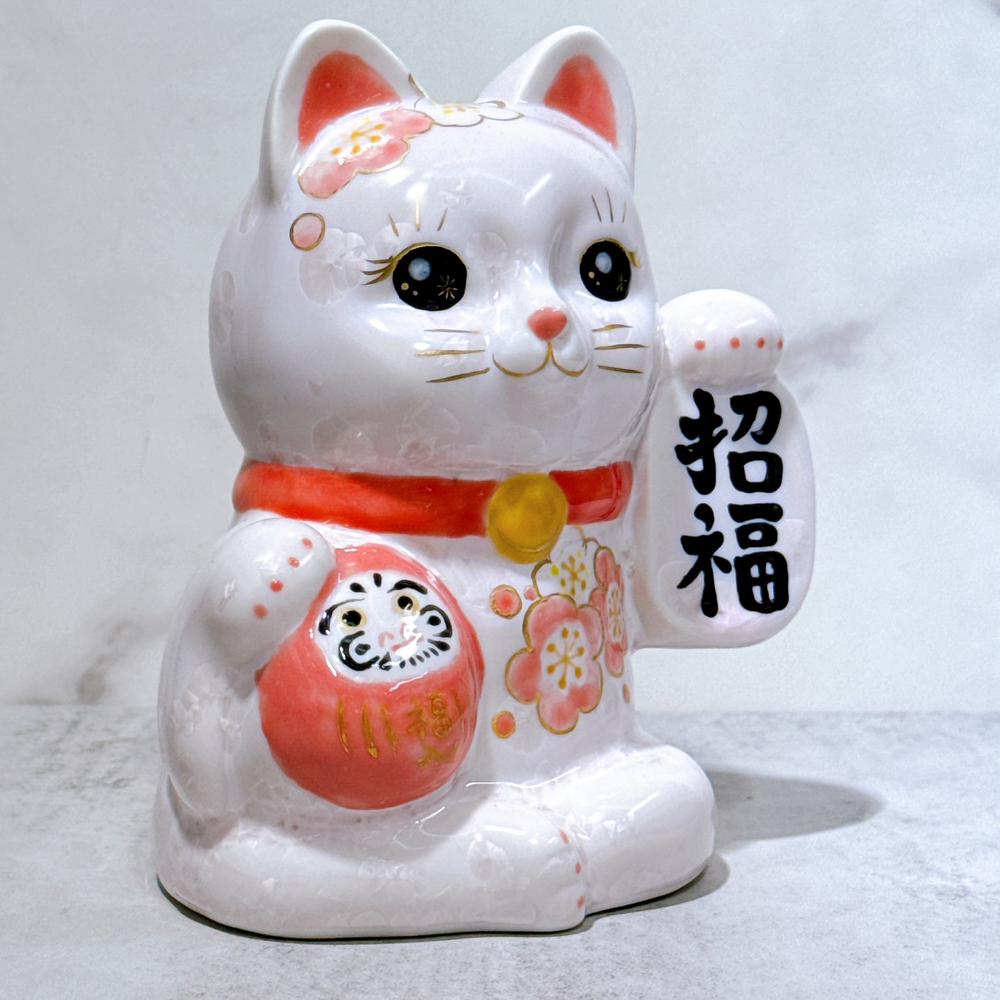日本清水燒招財貓 達摩 花結晶 桃 招福