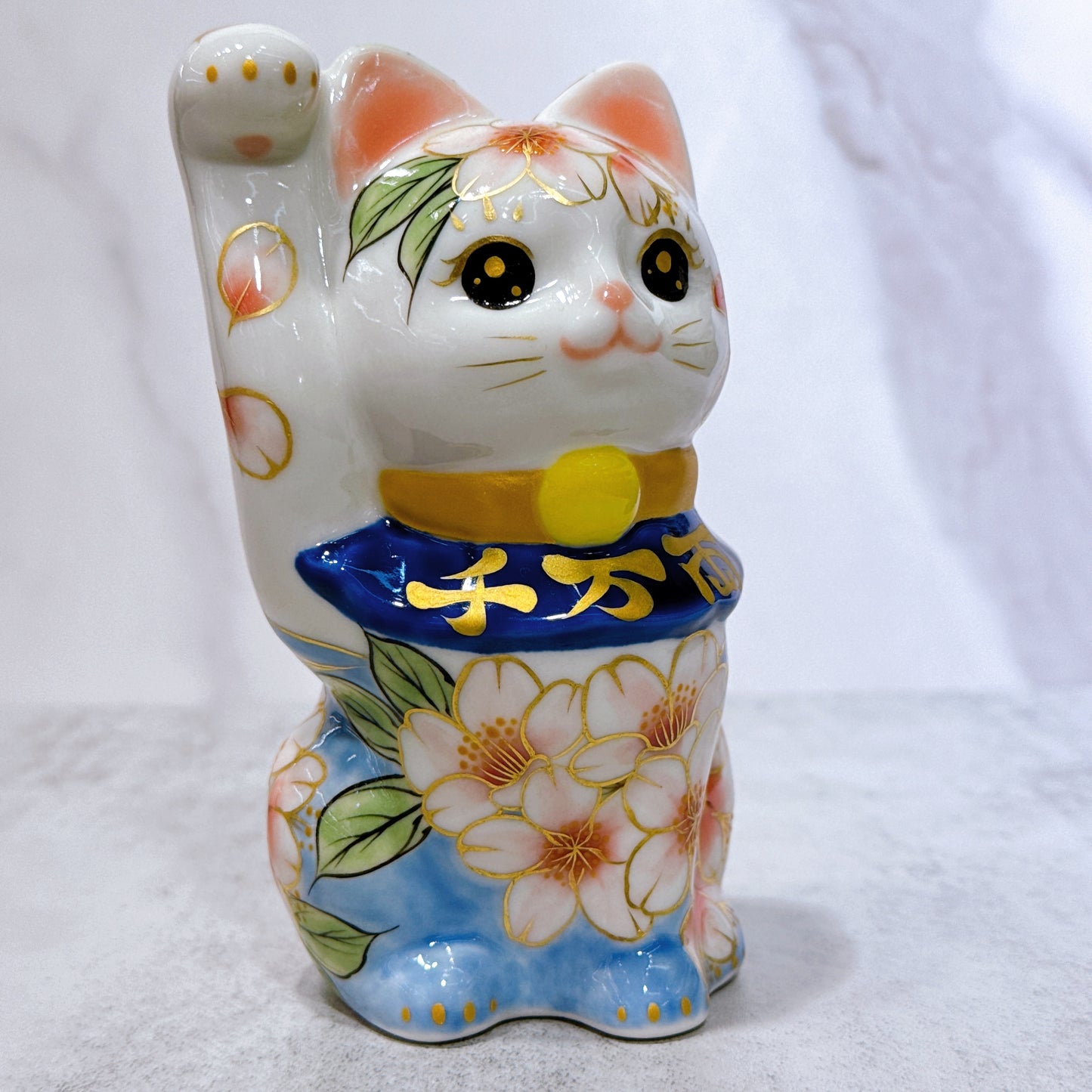 日本清水燒招財貓 色繪 富士櫻