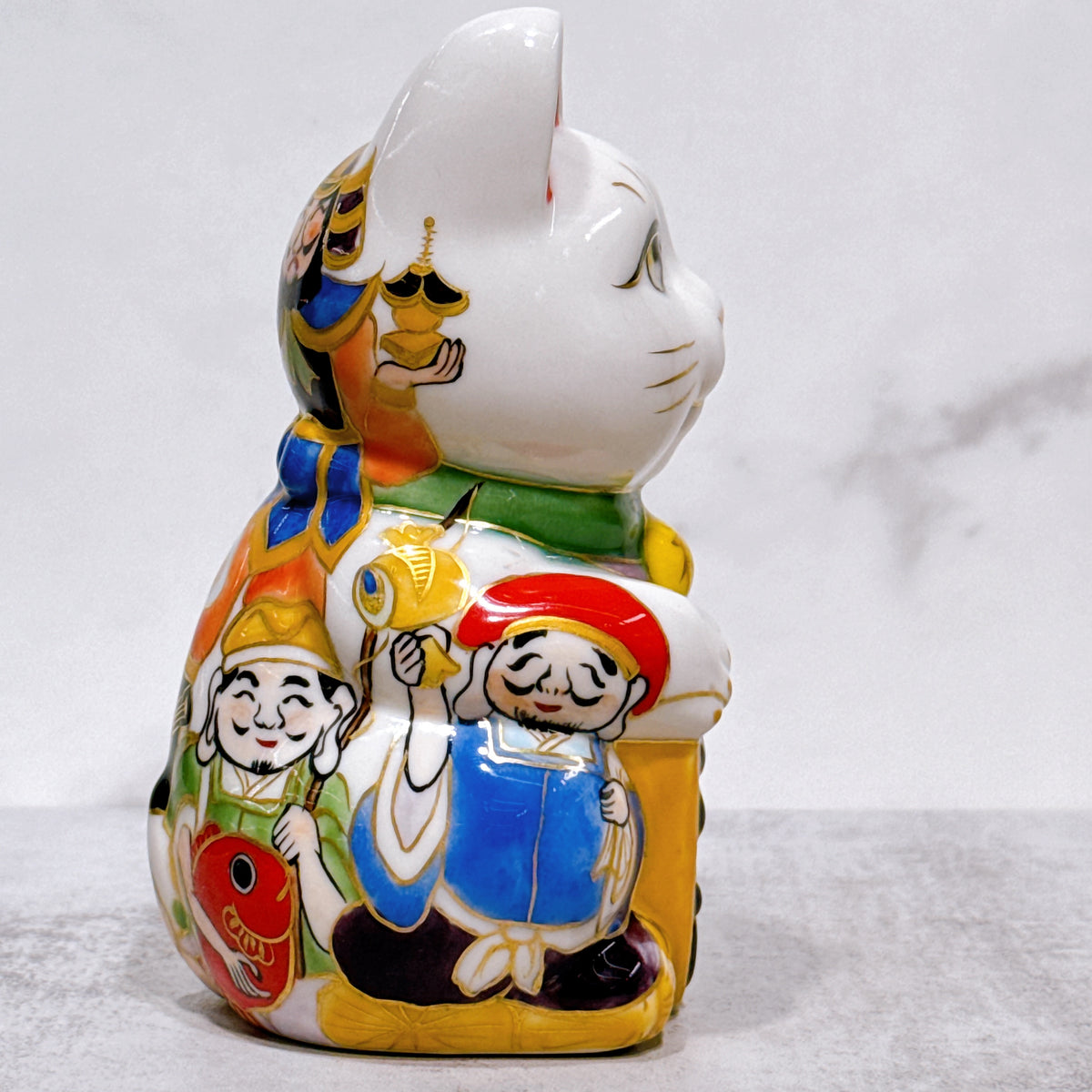 日本清水燒招財貓 色繪 七福神