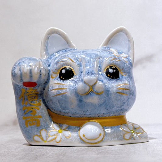 日本清水烧招财猫 达摩 花结晶 银藤 亿万两