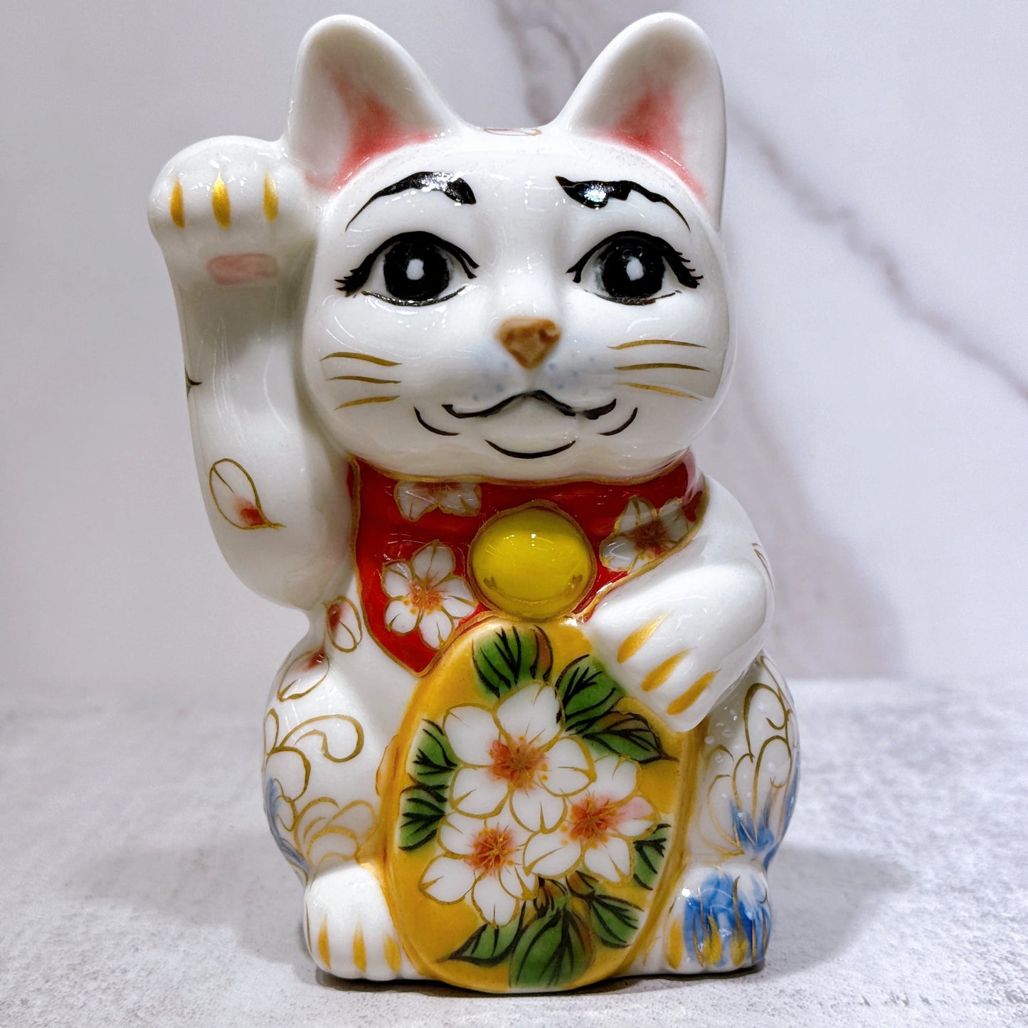 日本清水燒招財貓 色繪 櫻鯉