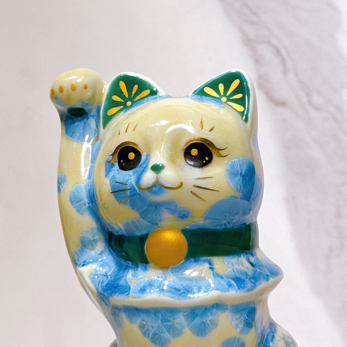 日本清水燒招財貓 花結晶 縹
