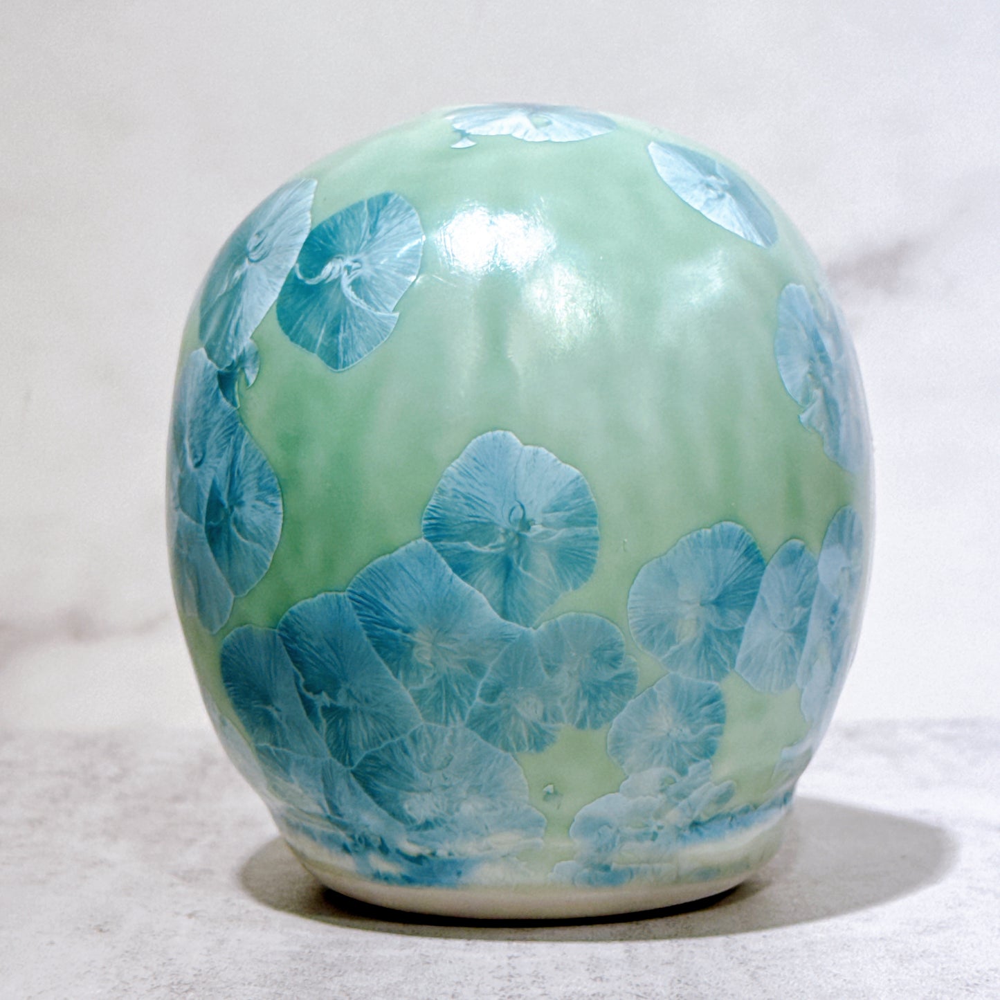 日本清水燒達摩 花結晶 綠 無地 小號