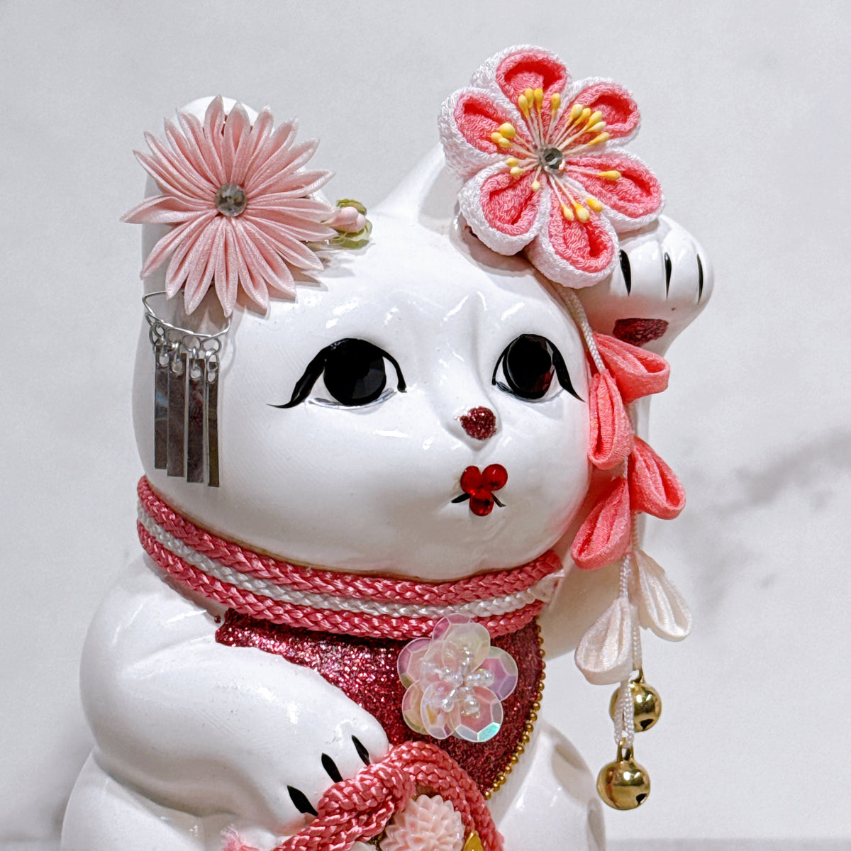 日本花見招財貓 花韻蝶舞 5號 白 左手