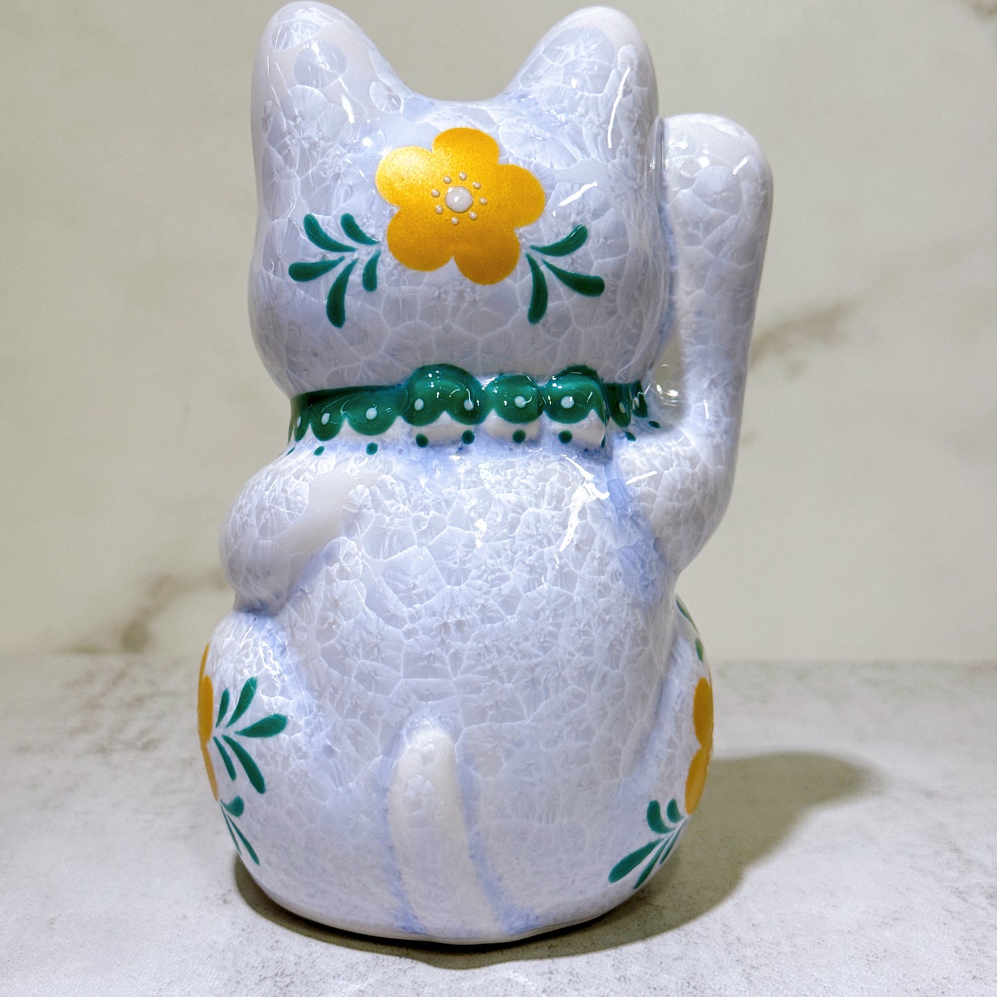 日本清水燒招財貓 花結晶 藤 体花 招福 右