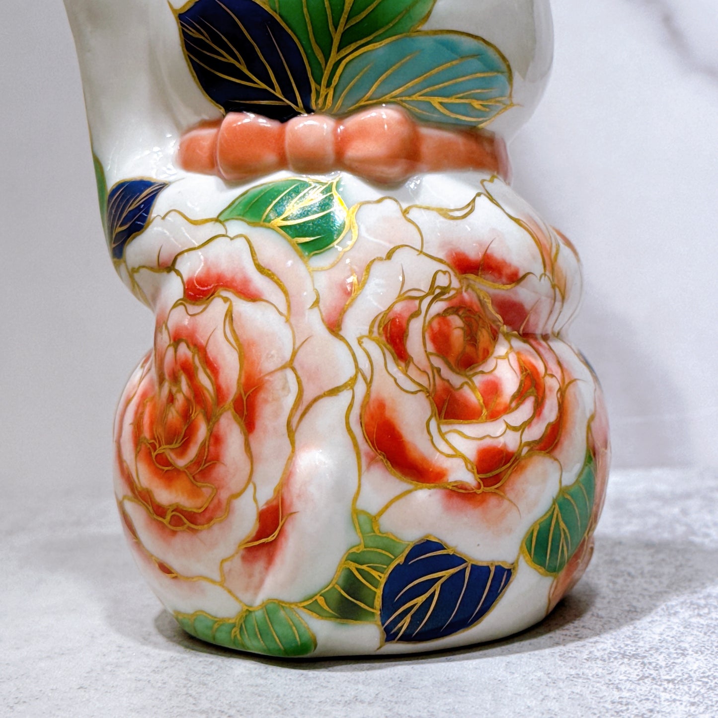 日本清水燒招財貓 色繪 薔薇