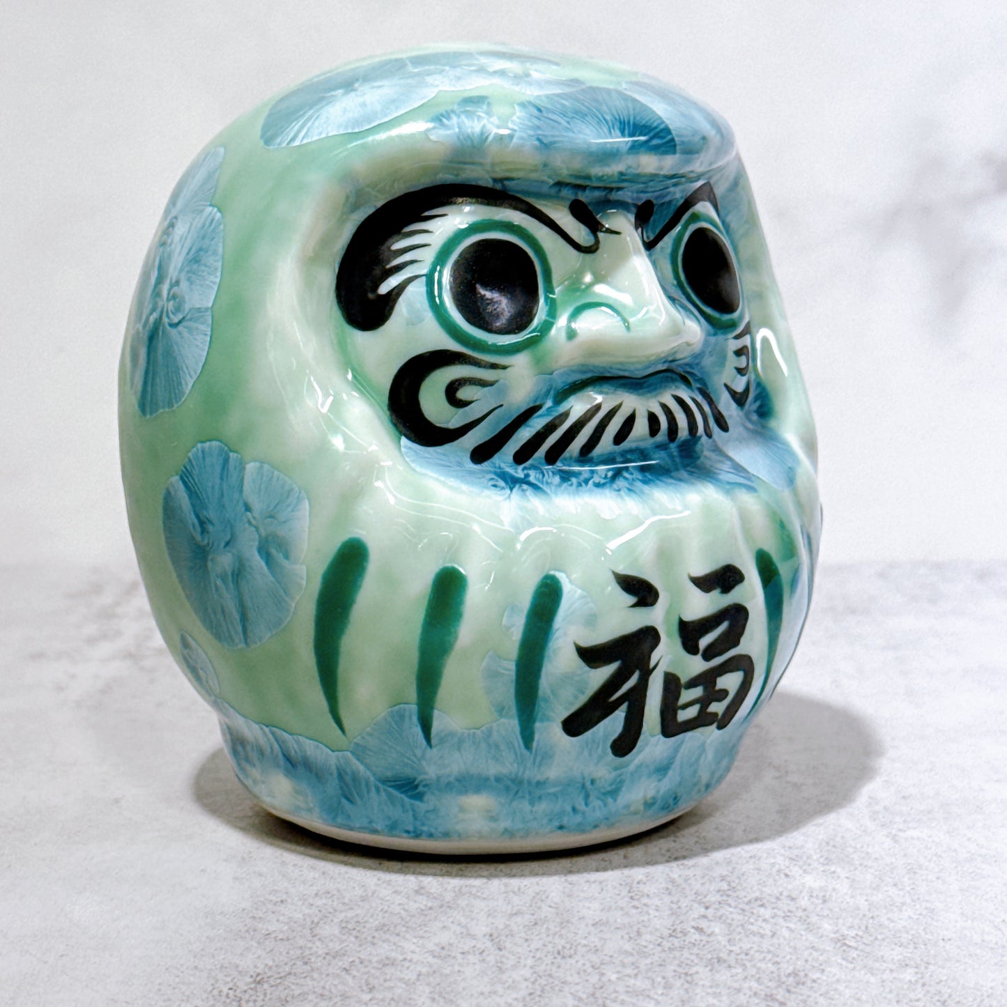日本清水燒達摩 花結晶 綠 樣 小號