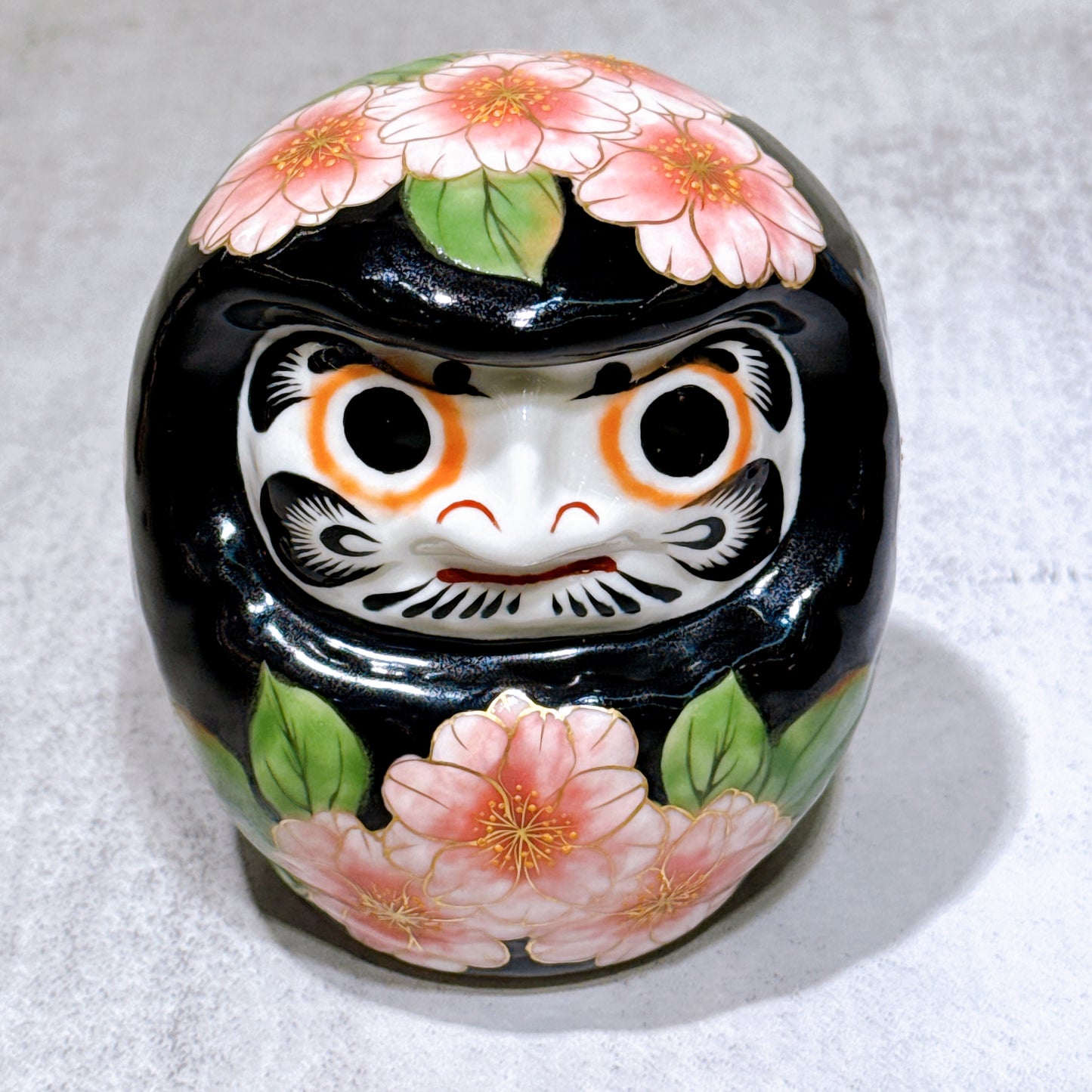 日本清水燒達摩 色繪 黑地八重櫻 小號