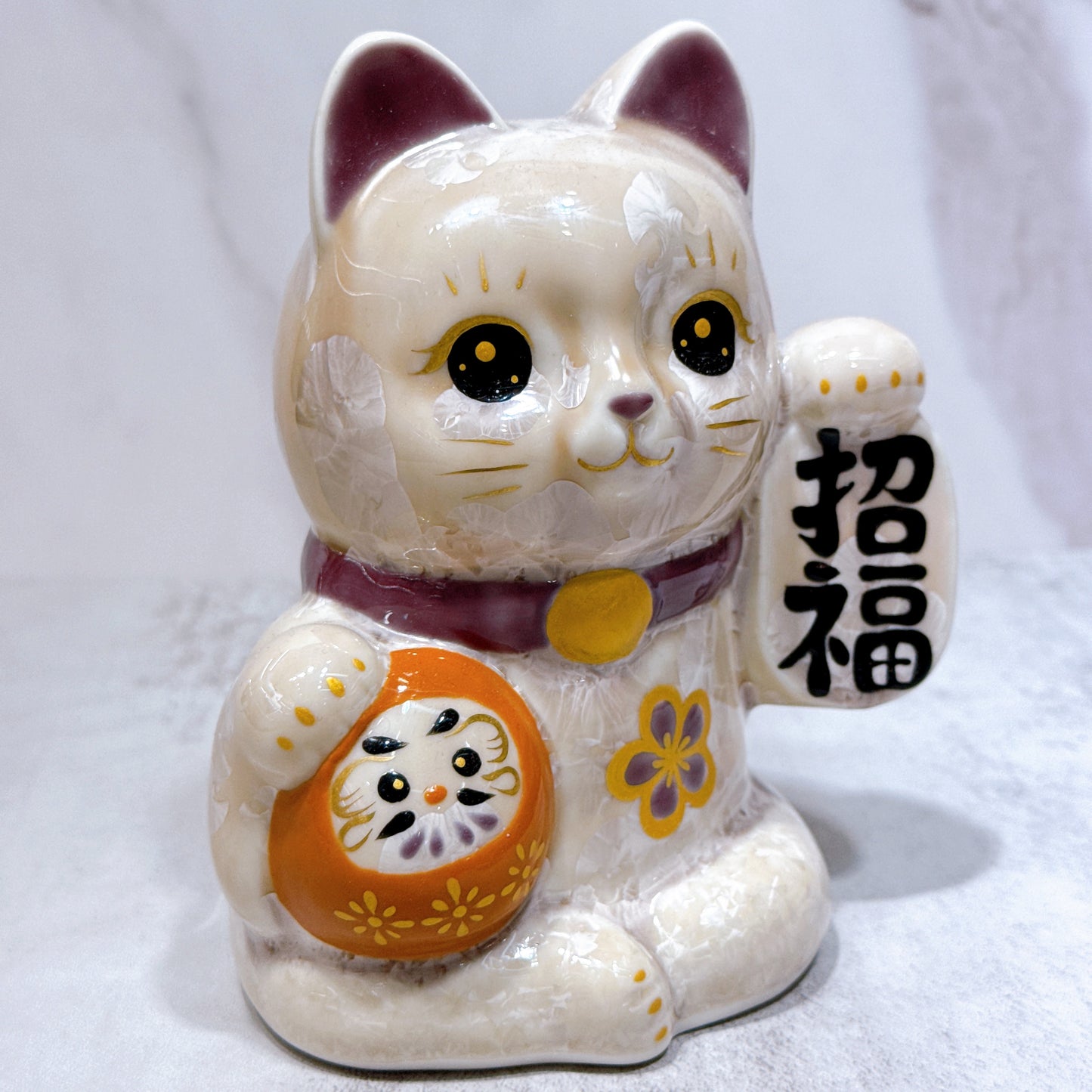 日本清水燒招財貓 達摩 花結晶 杏 招福