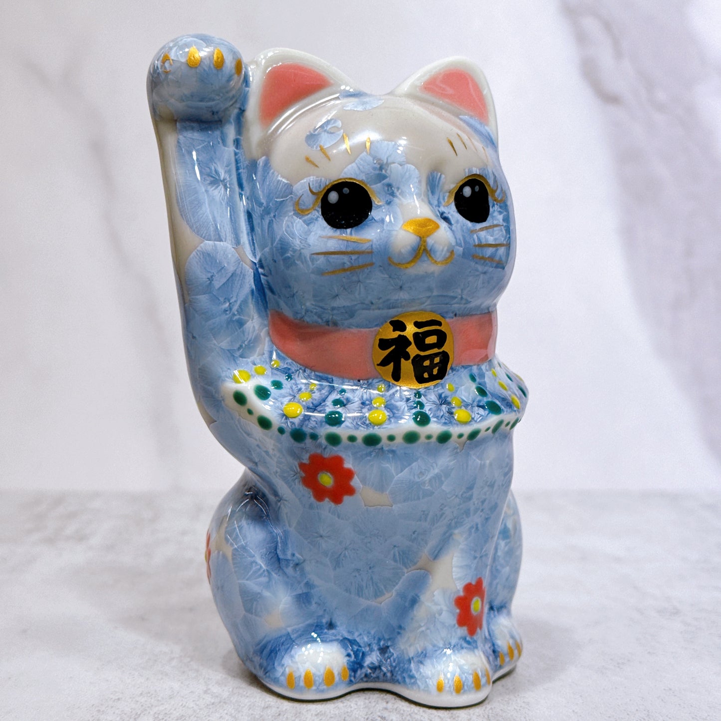日本清水燒招財貓 花結晶 銀藤 千万両