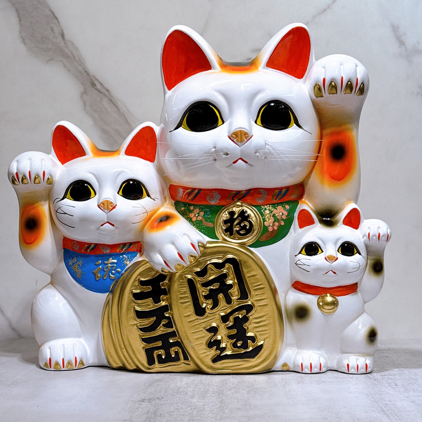Japanese Tokoname Million Two or Three Cats Lucky Cat No. 10