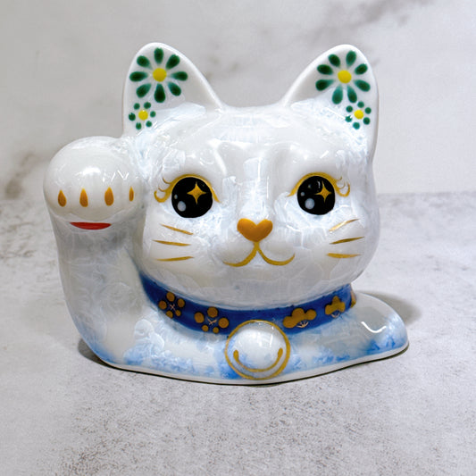 日本清水烧招财猫 达摩 花结晶 银藤 亿万两