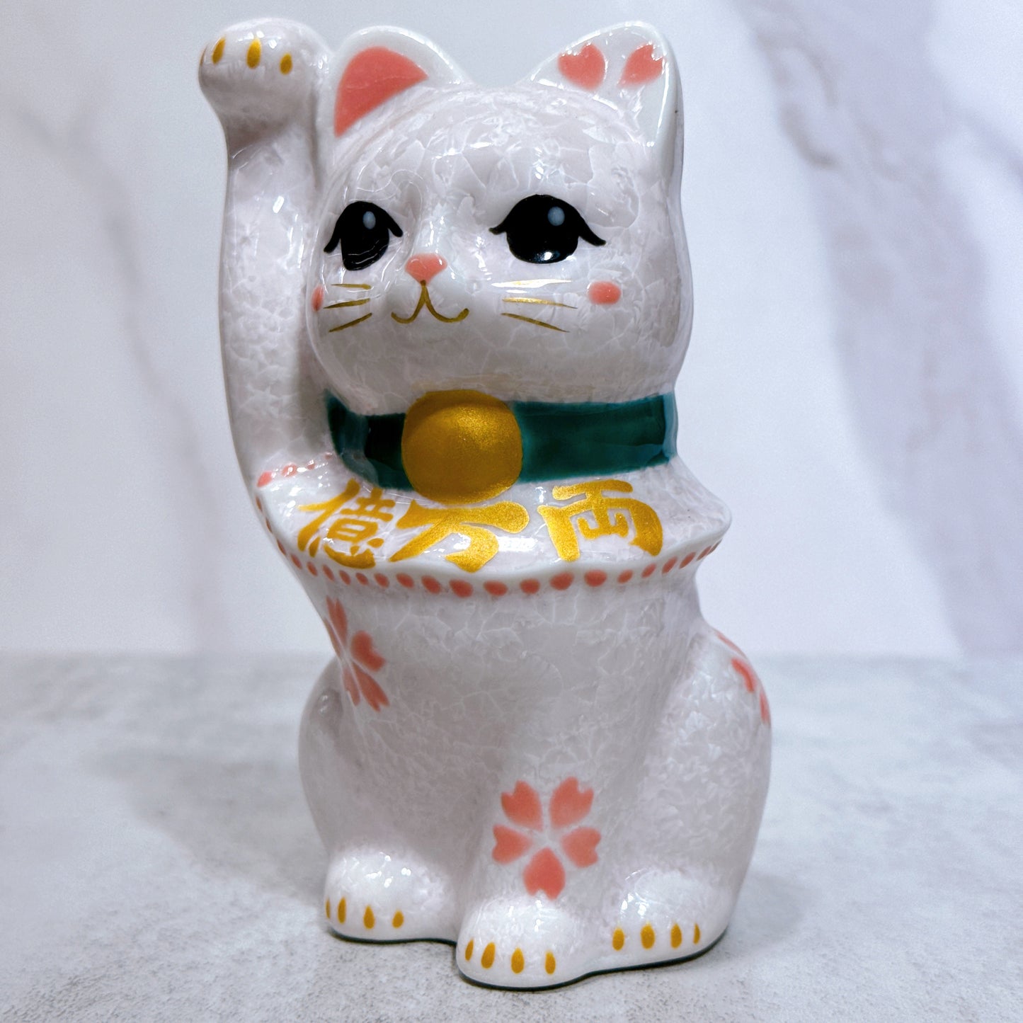 日本清水燒招財貓 花結晶 桃 億万両