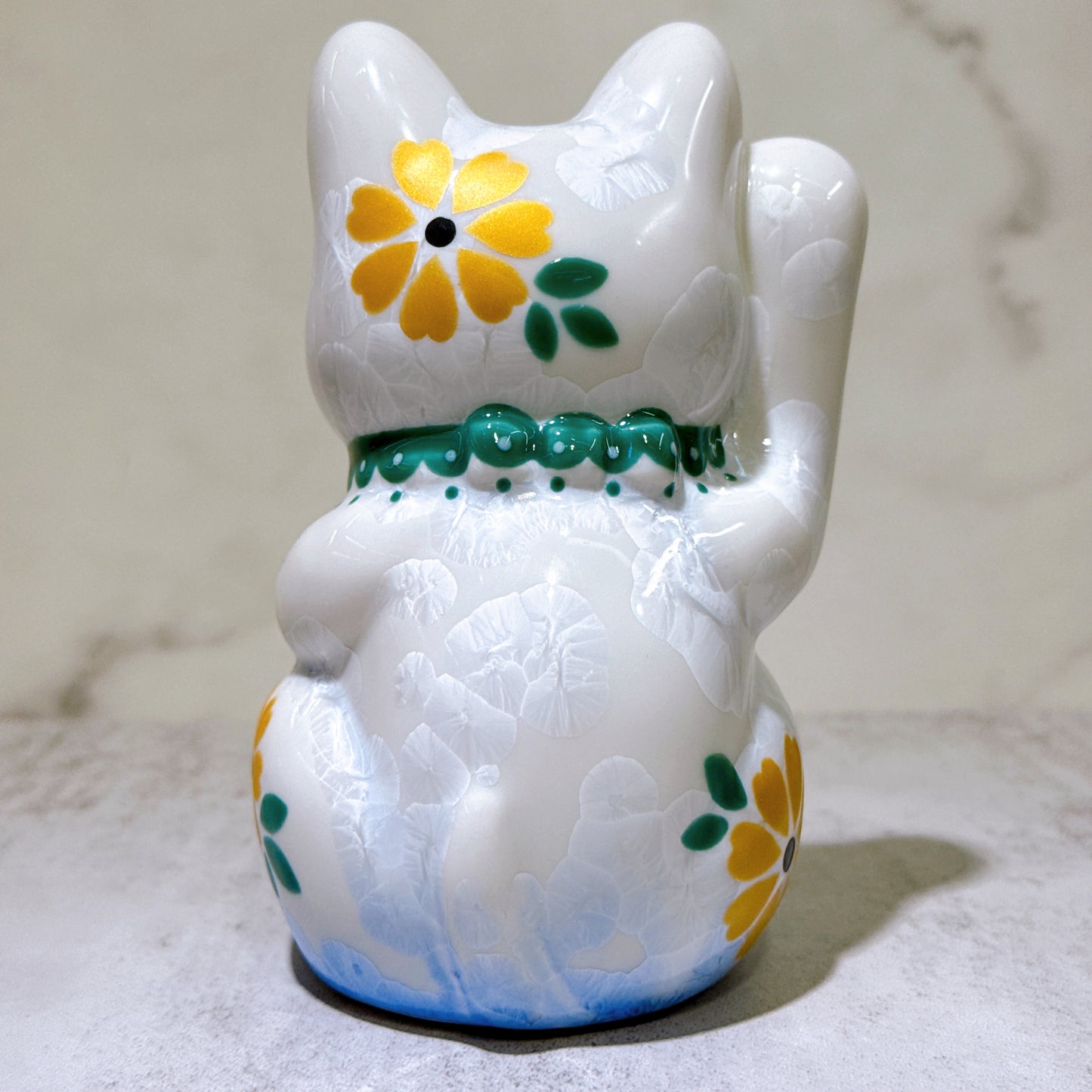 日本清水燒招財貓 花結晶 青白 億萬両 体花 右