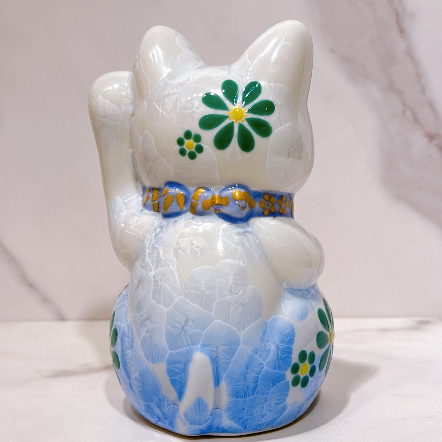 日本清水烧招财猫花结晶青白体花千万両左