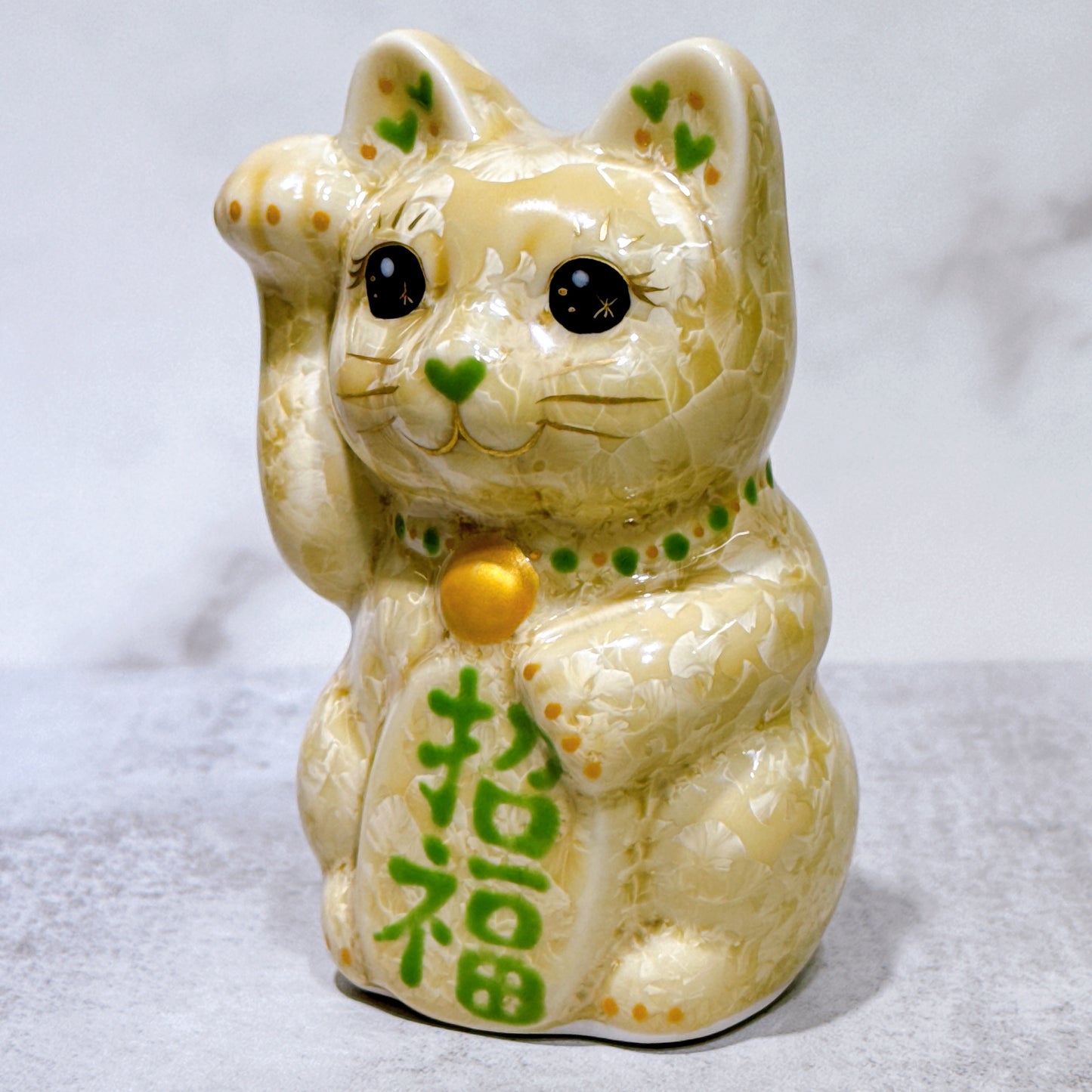 日本清水燒招財貓 花結晶 金花 右 特小
