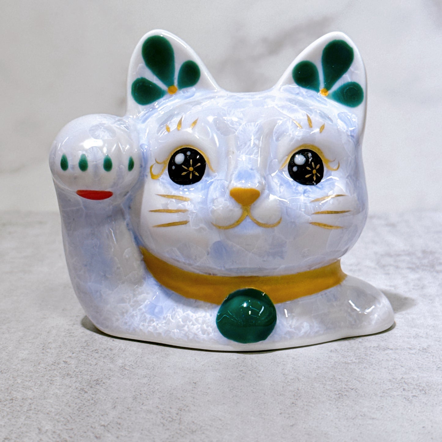 日本清水燒招財貓 貓半身 花結晶 藤 健康