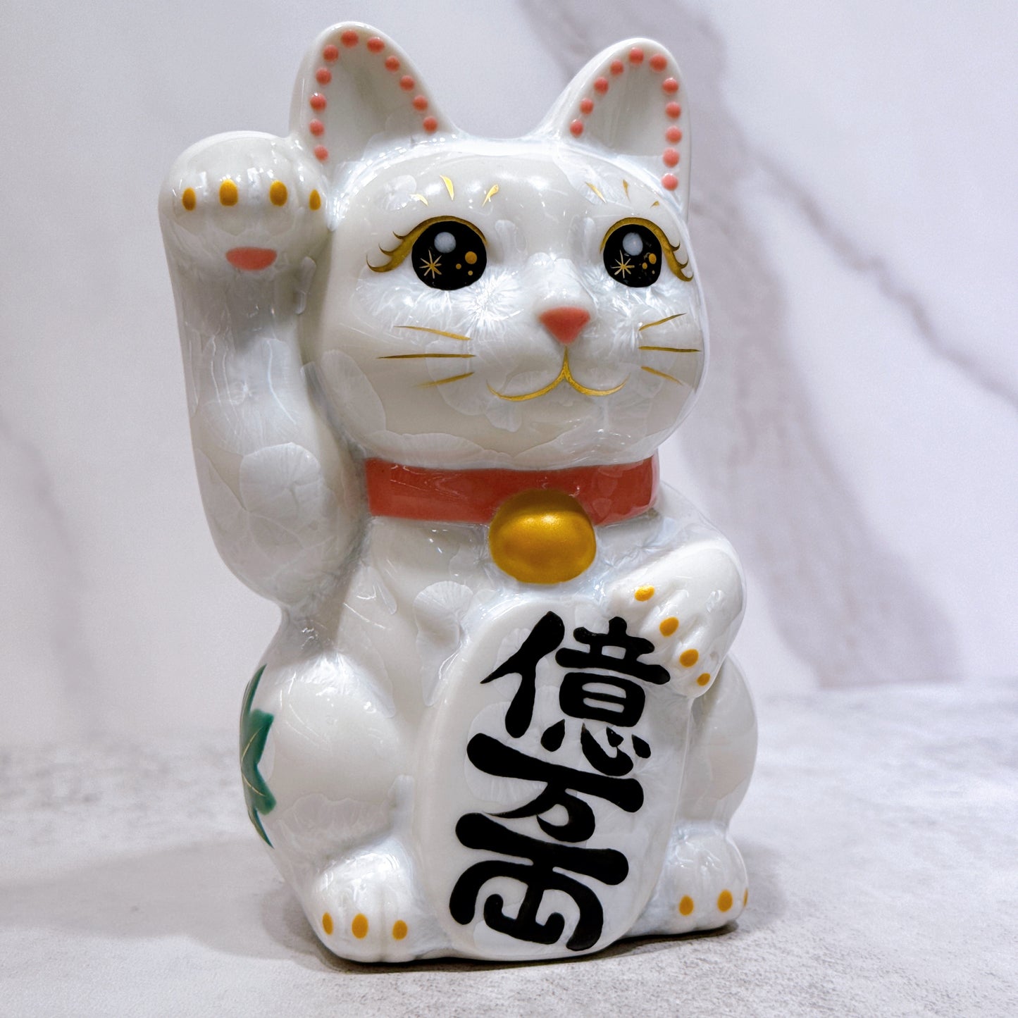 日本清水燒招財貓 花結晶 白 体花 億万両 右