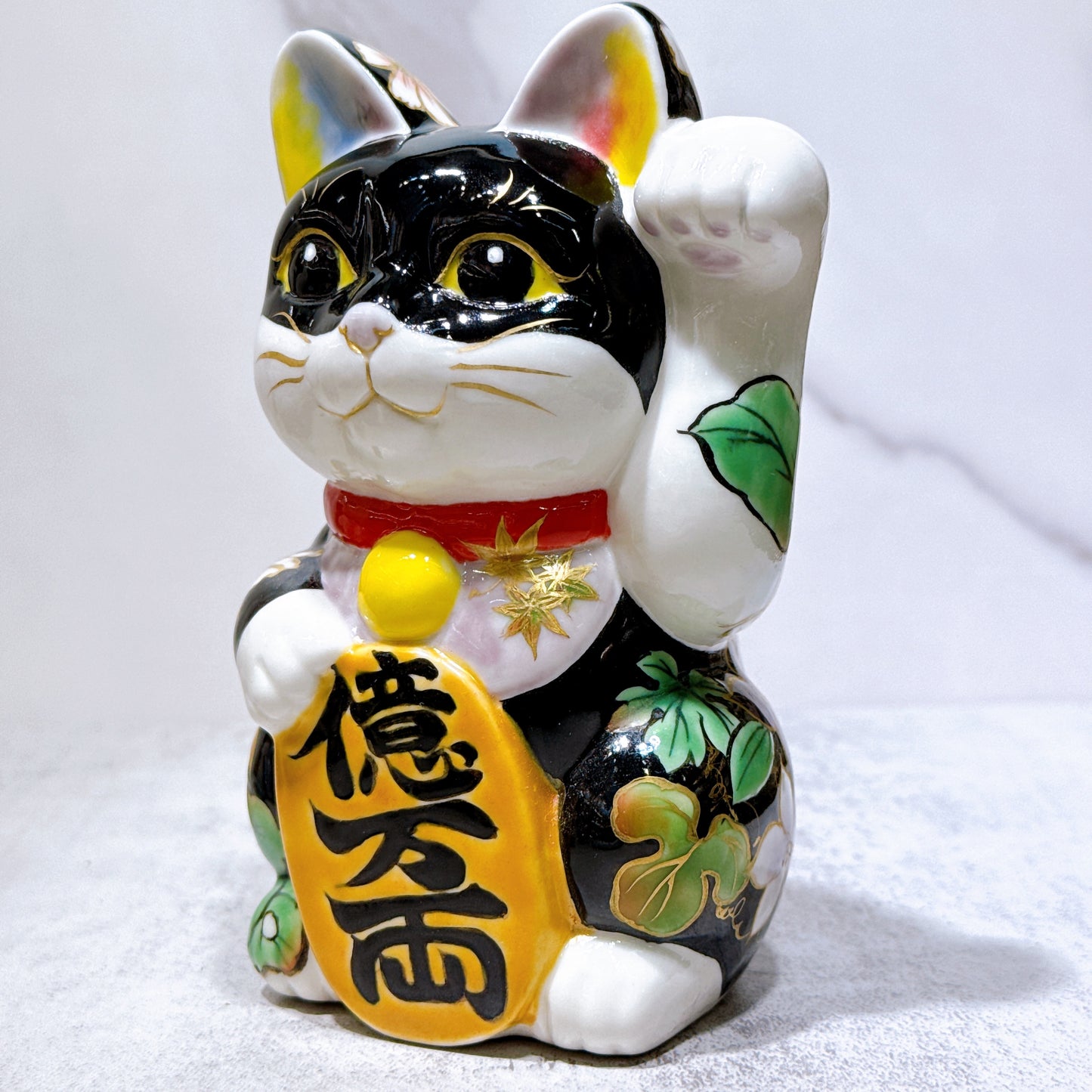 日本清水燒招財貓 色繪 雲錦