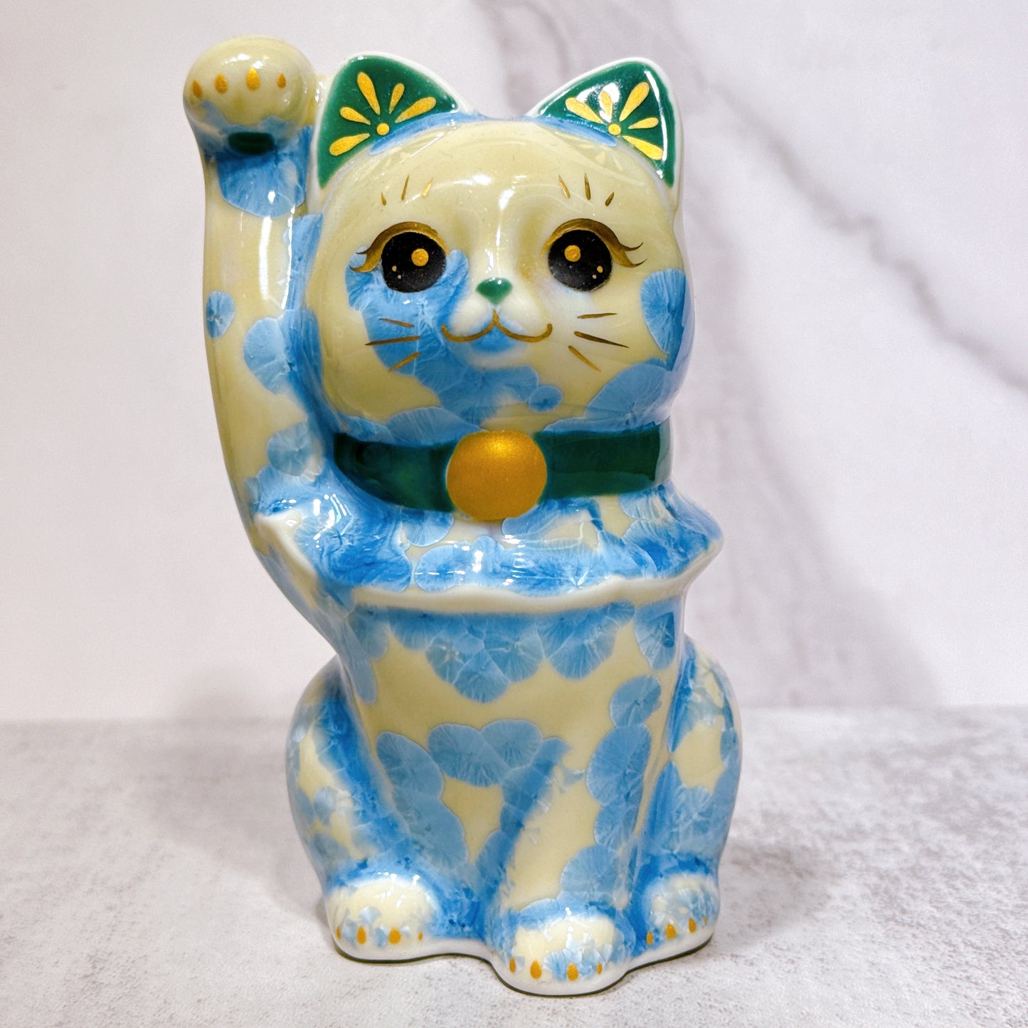 日本清水燒招財貓 花結晶 縹
