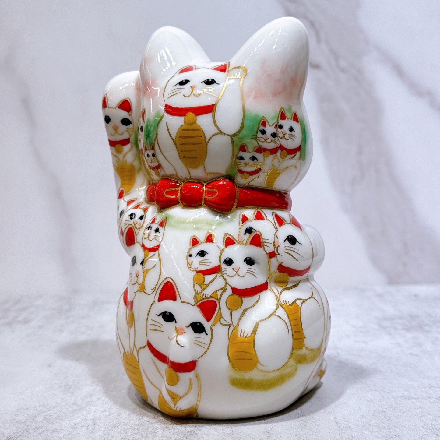 日本清水烧招财猫仫绘白地猫阵