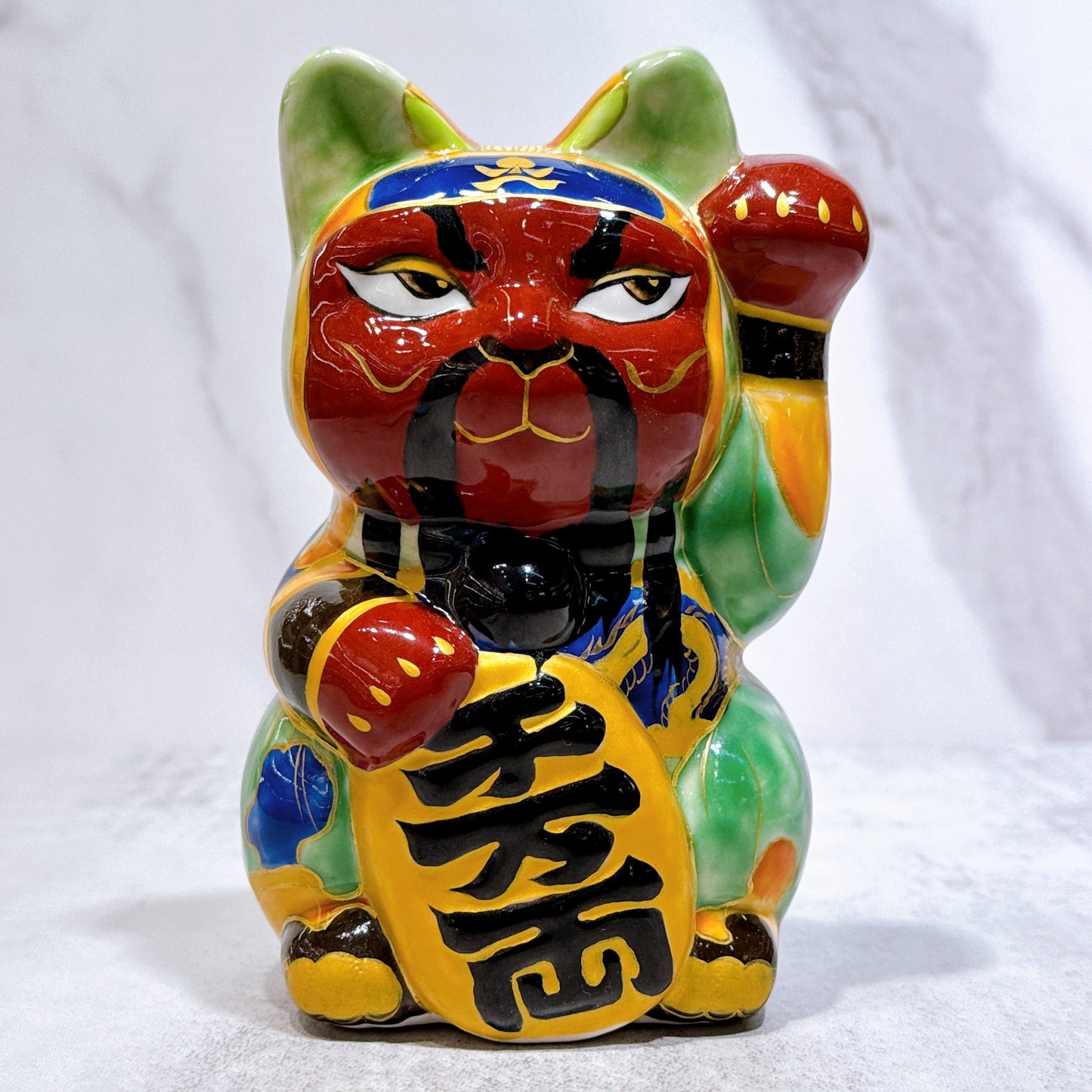 日本清水烧招财猫 仫绘 关羽