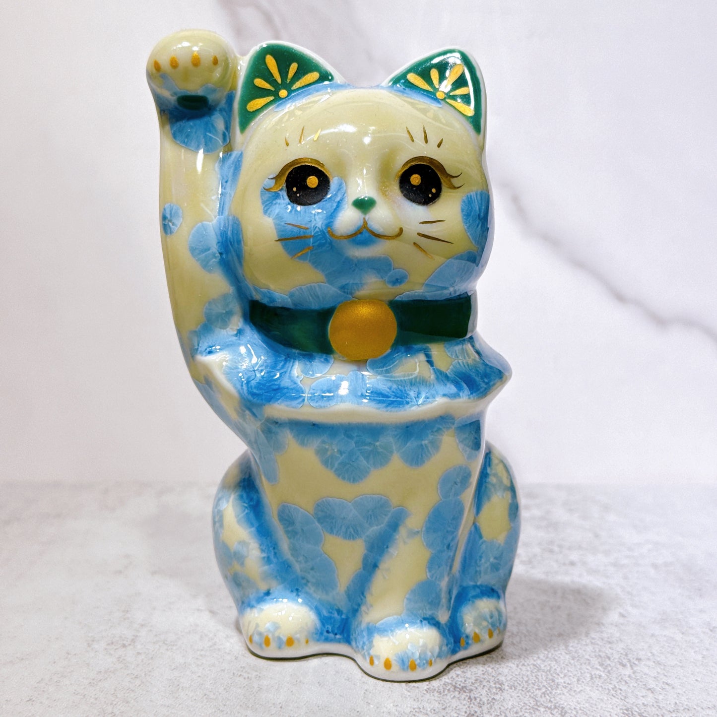 日本清水燒招財貓 花結晶 縹
