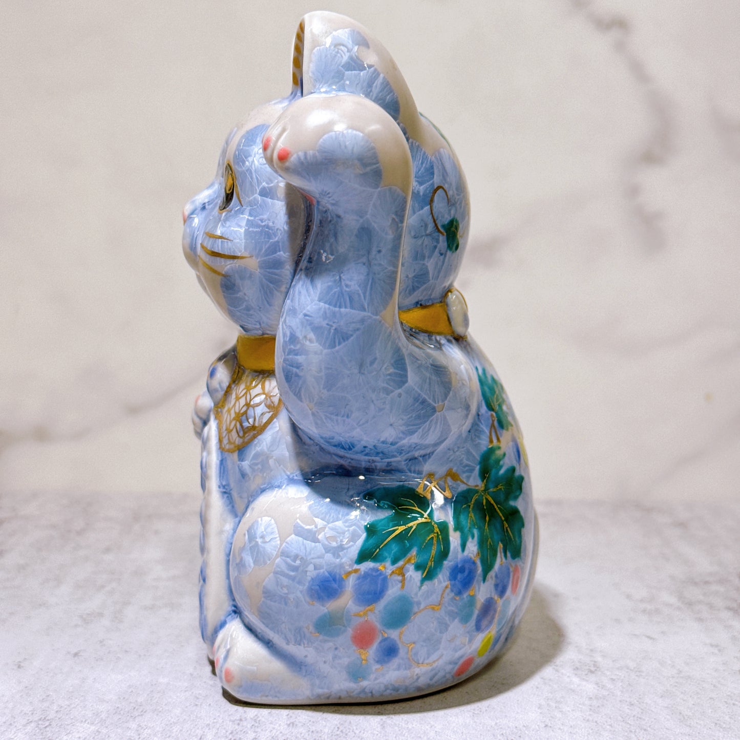 日本清水燒招財貓 花結晶 銀藤 体花 千万両 左