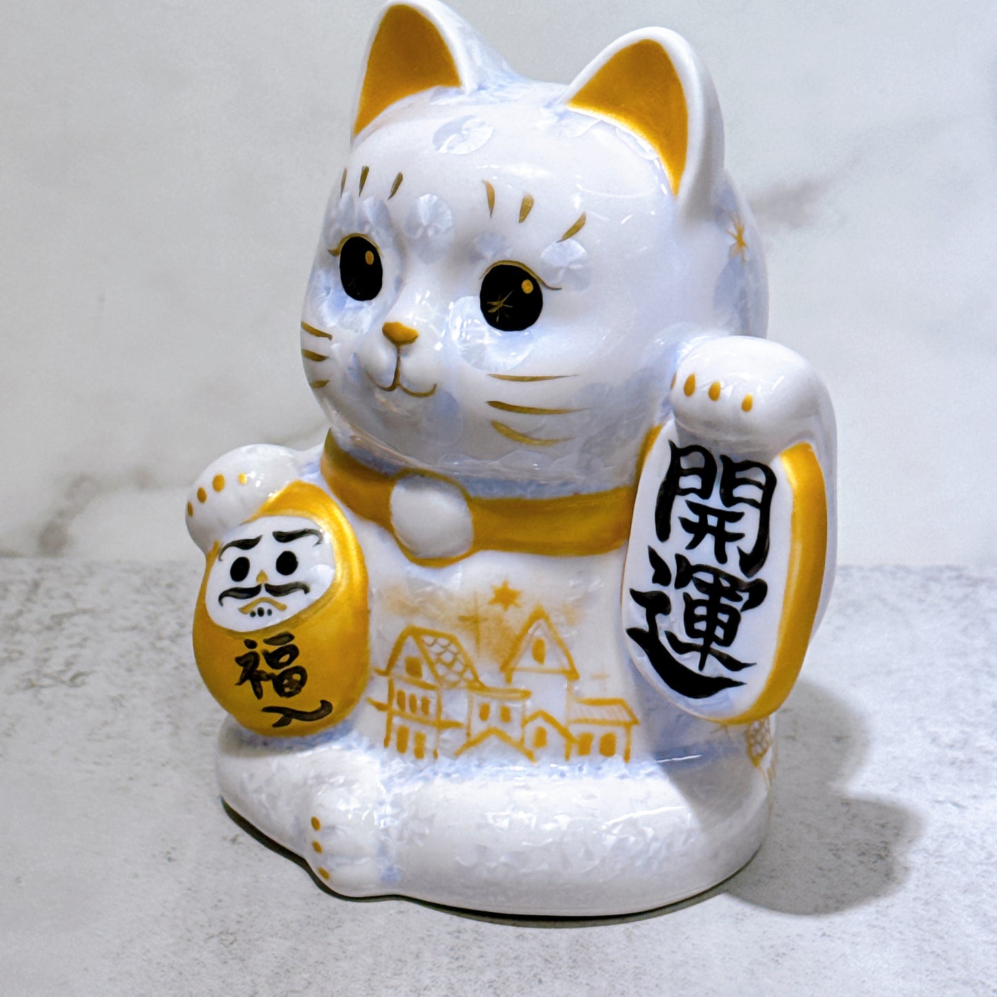日本清水燒招財貓 達摩 花結晶 籐 開運